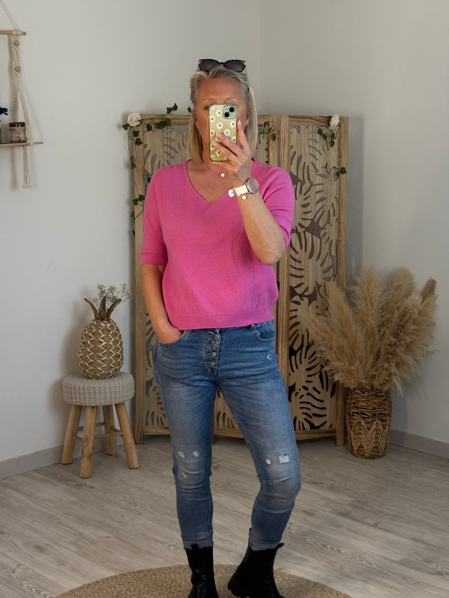 PULL MANCHES COURTES PINK