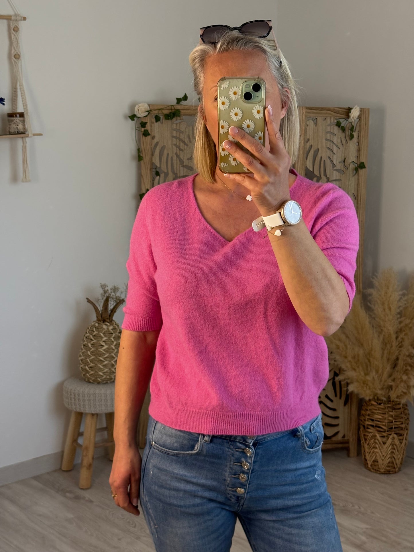 PULL MANCHES COURTES PINK