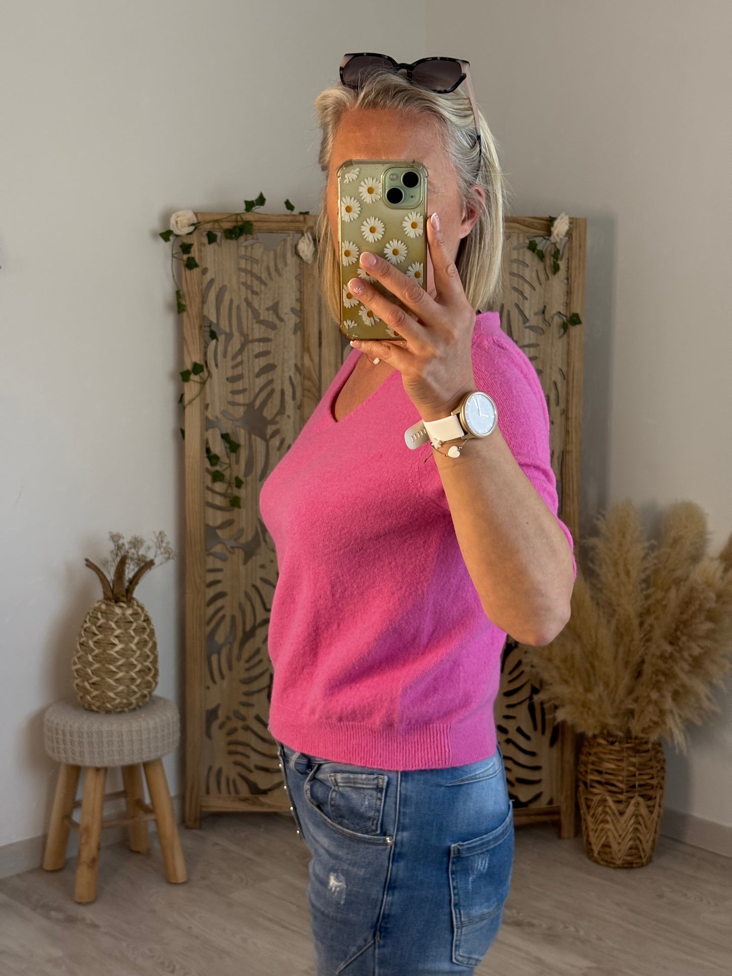 PULL MANCHES COURTES PINK