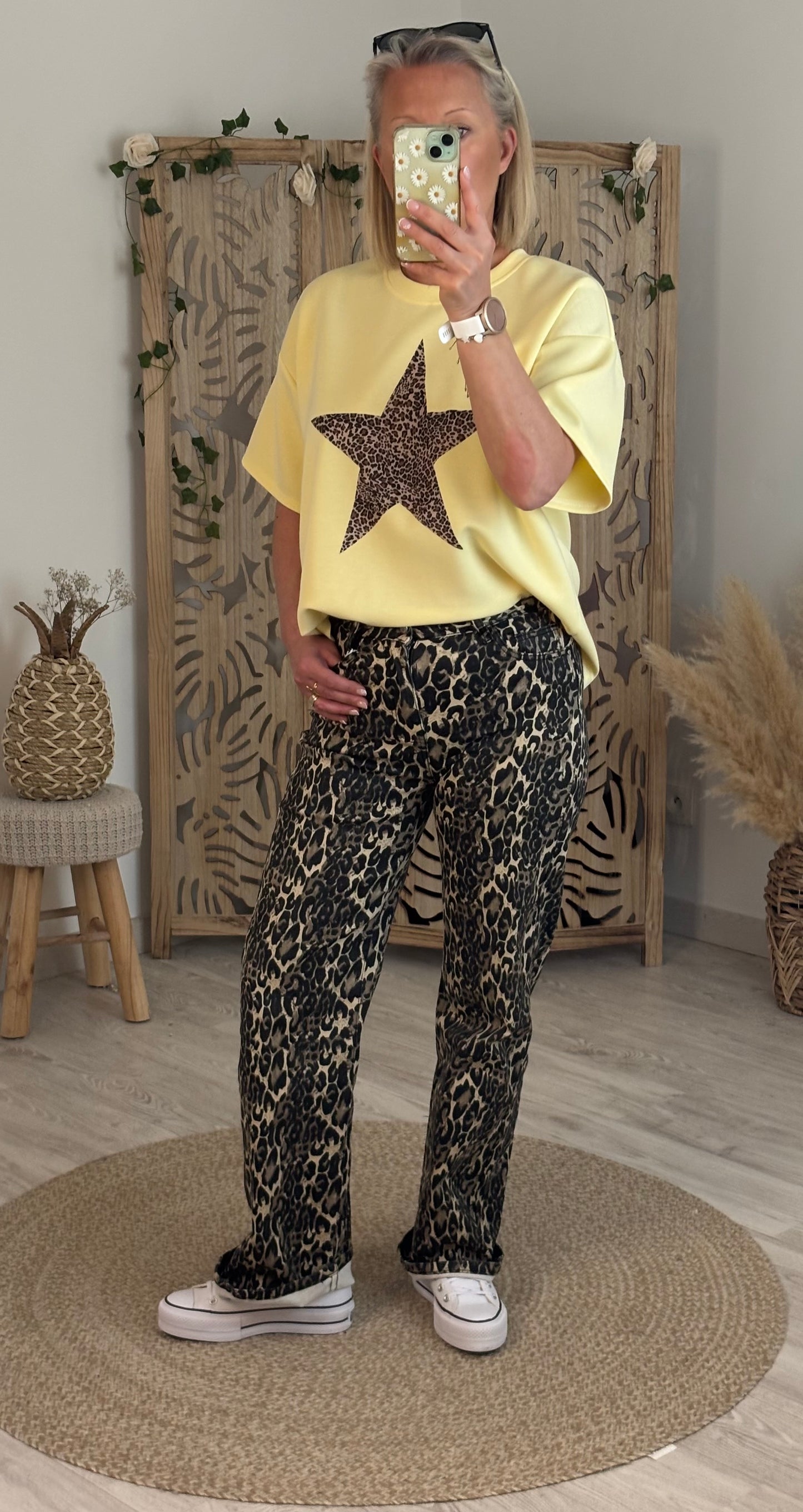 JEANS DROIT LEOPARD