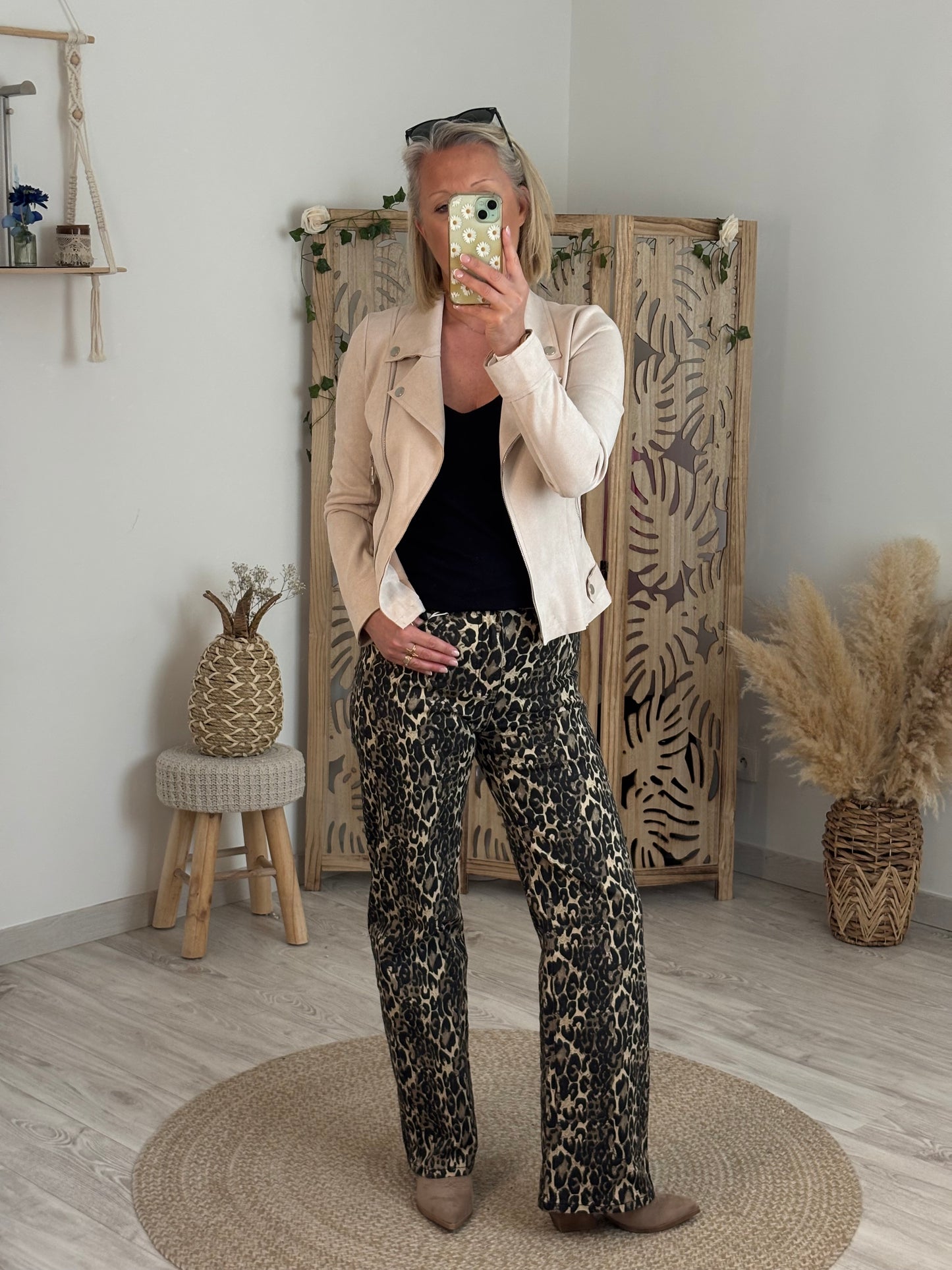 JEANS DROIT LEOPARD
