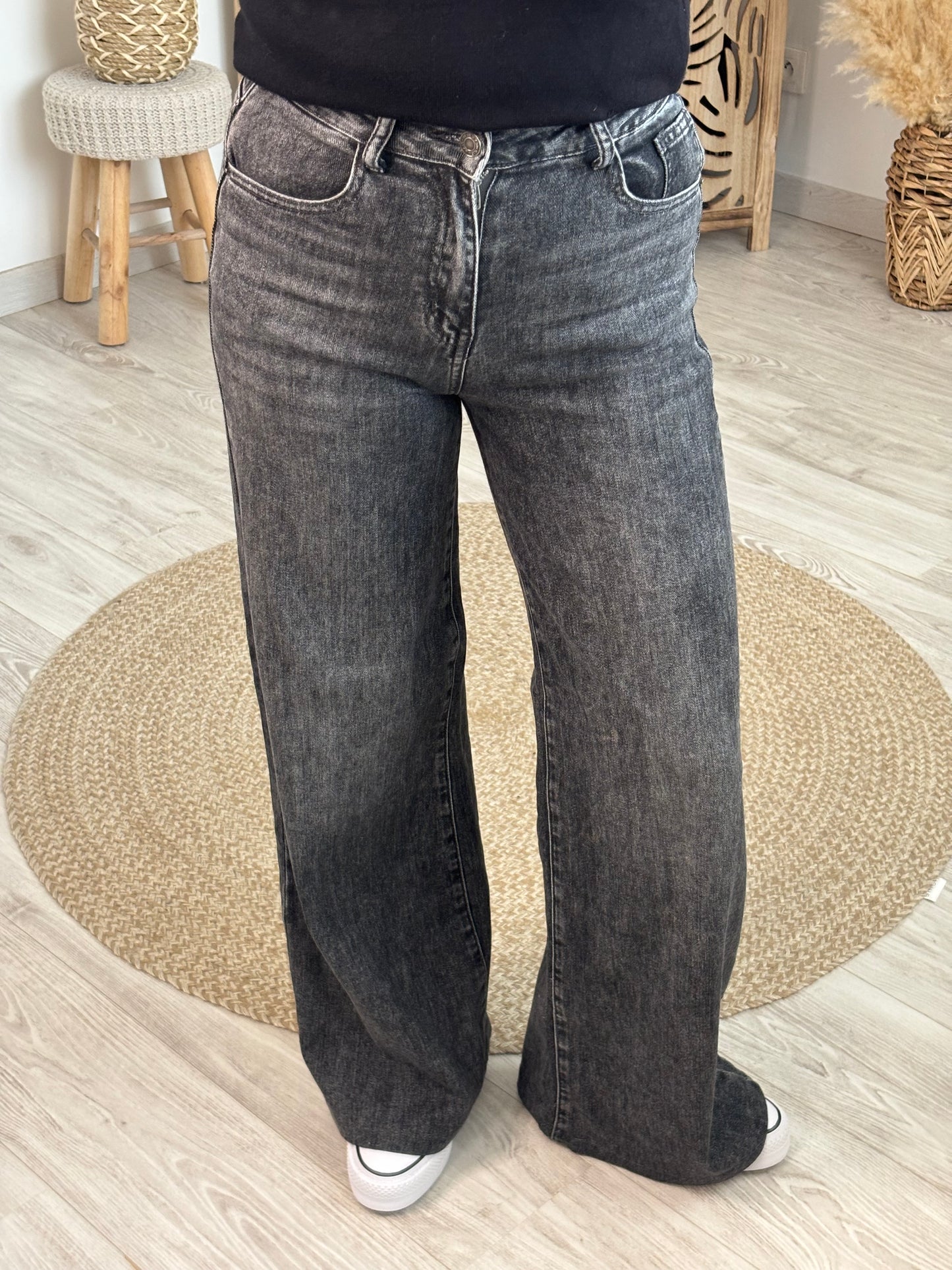 JEANS WIDE LEG GRIS