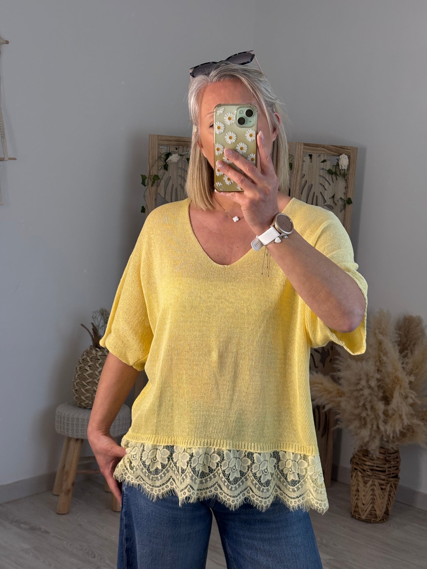 TUNIQUE BAS DENTELLE JAUNE