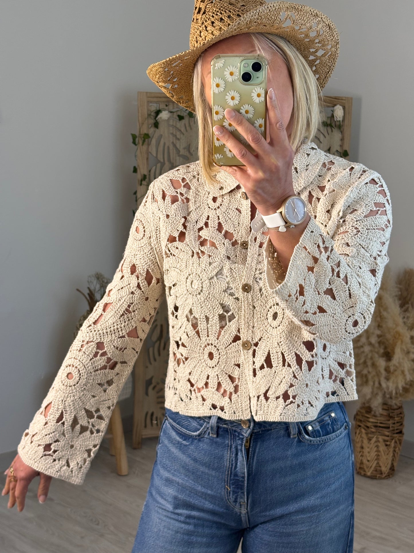 GILET MARGUERITE CROCHET BEIGE