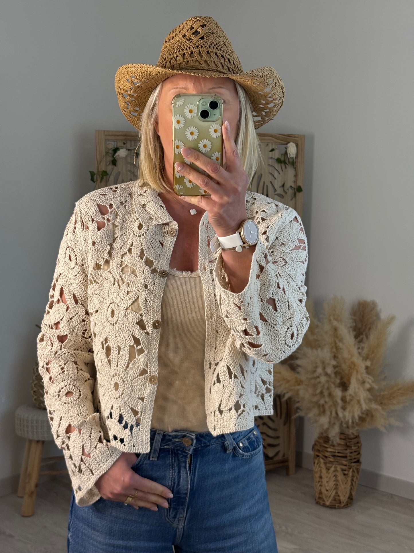 GILET MARGUERITE CROCHET BEIGE