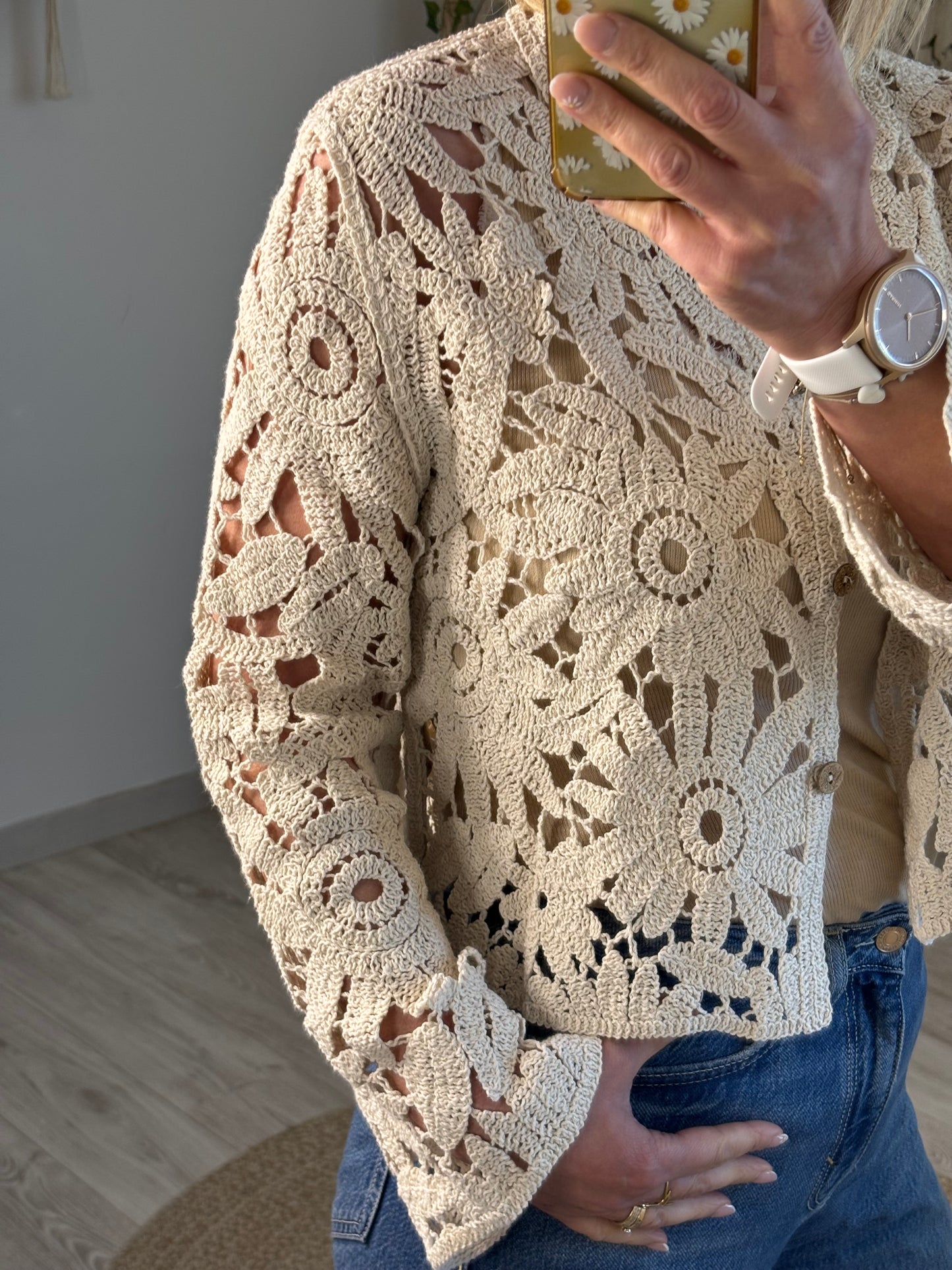 GILET MARGUERITE CROCHET BEIGE
