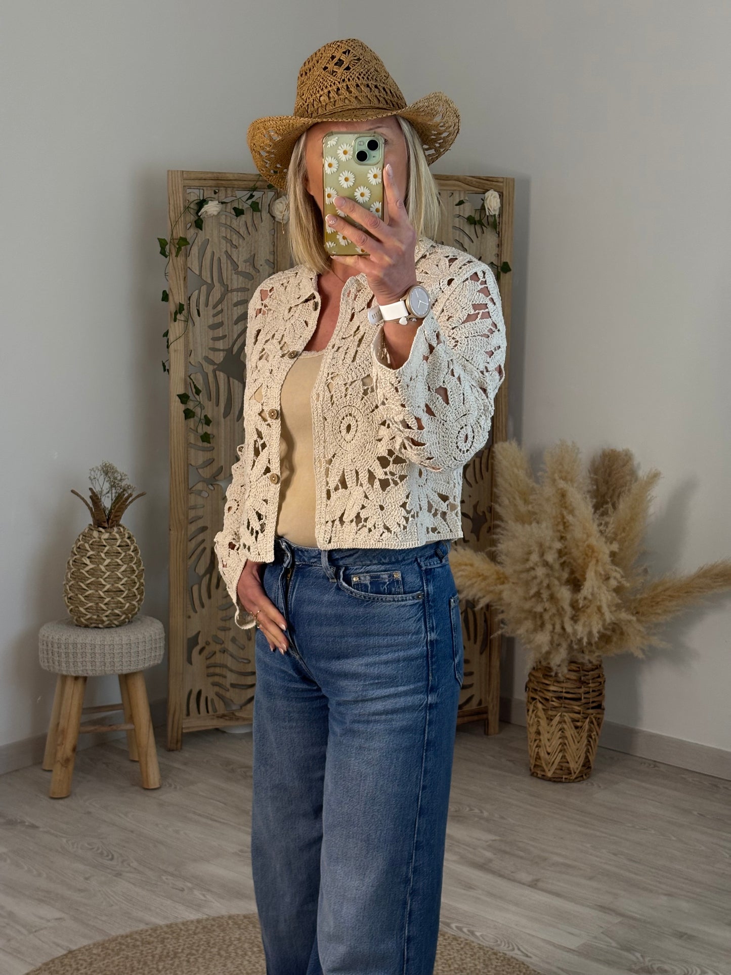 GILET MARGUERITE CROCHET BEIGE