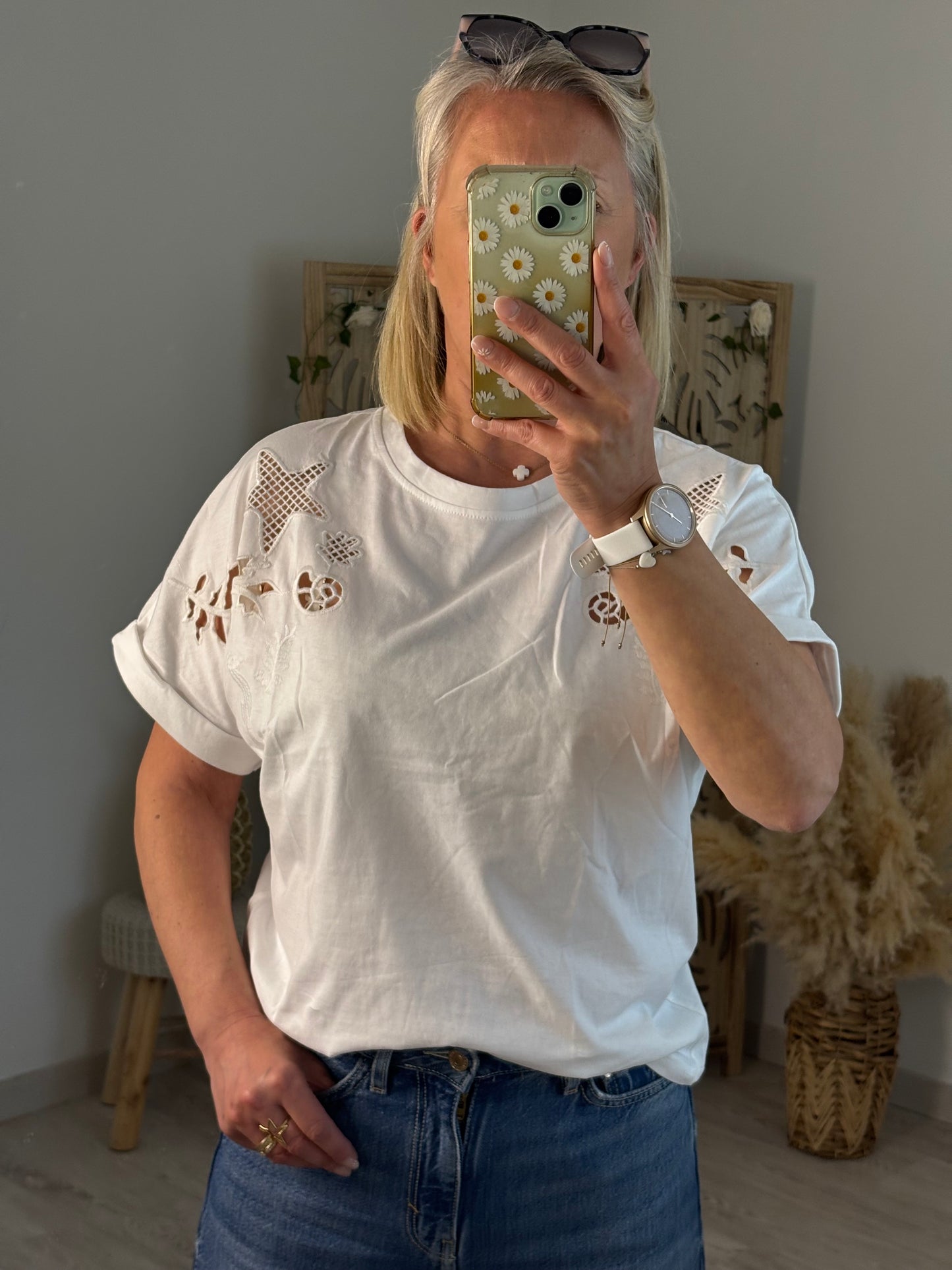 T SHIRT BRODERIE ETOILE ECRU