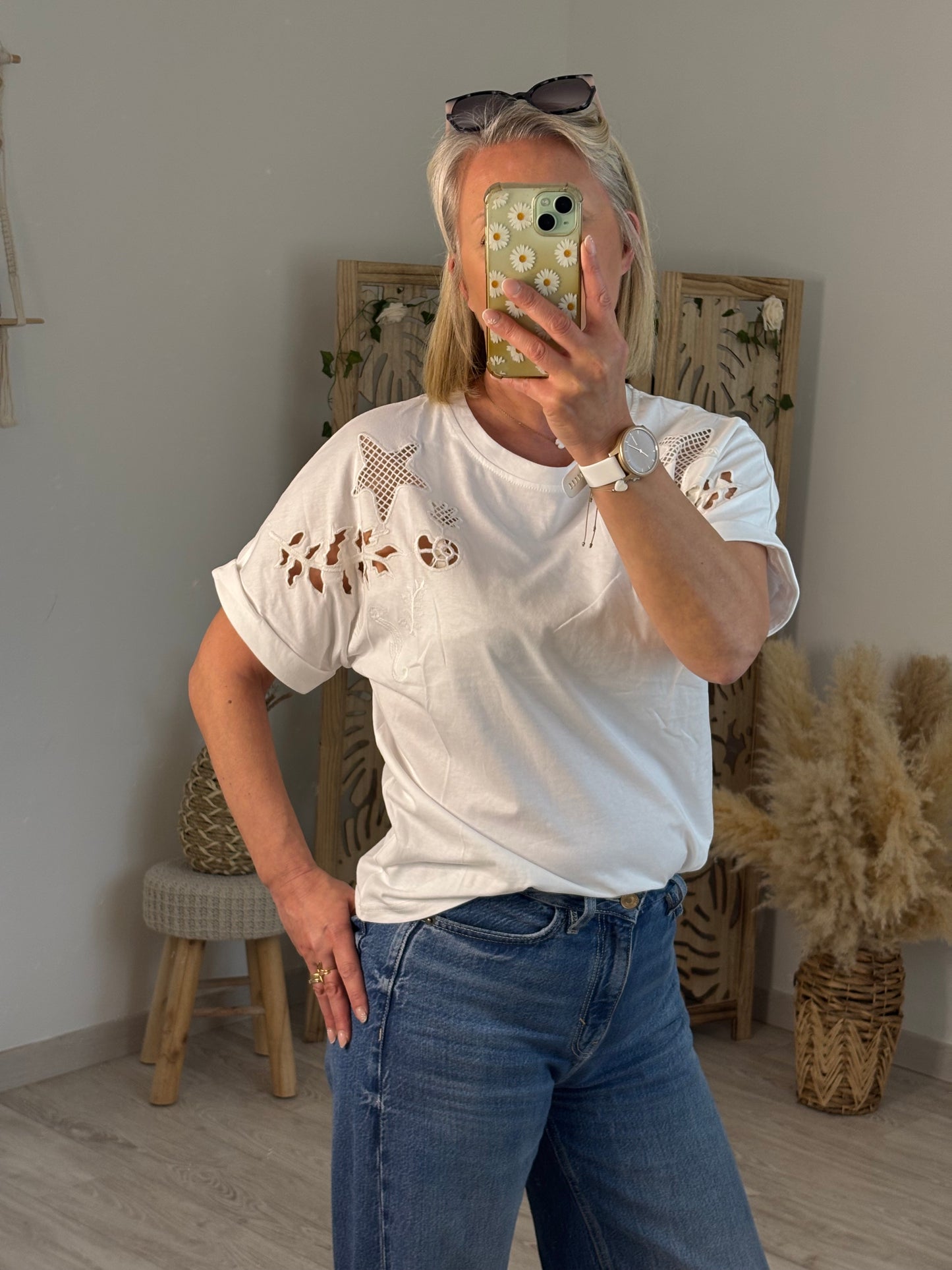 T SHIRT BRODERIE ETOILE ECRU