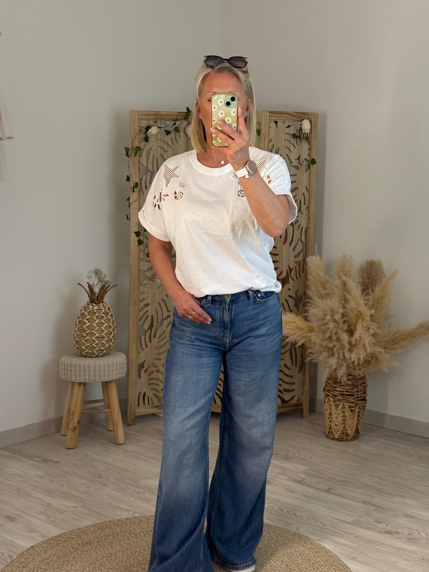 T SHIRT BRODERIE ETOILE ECRU