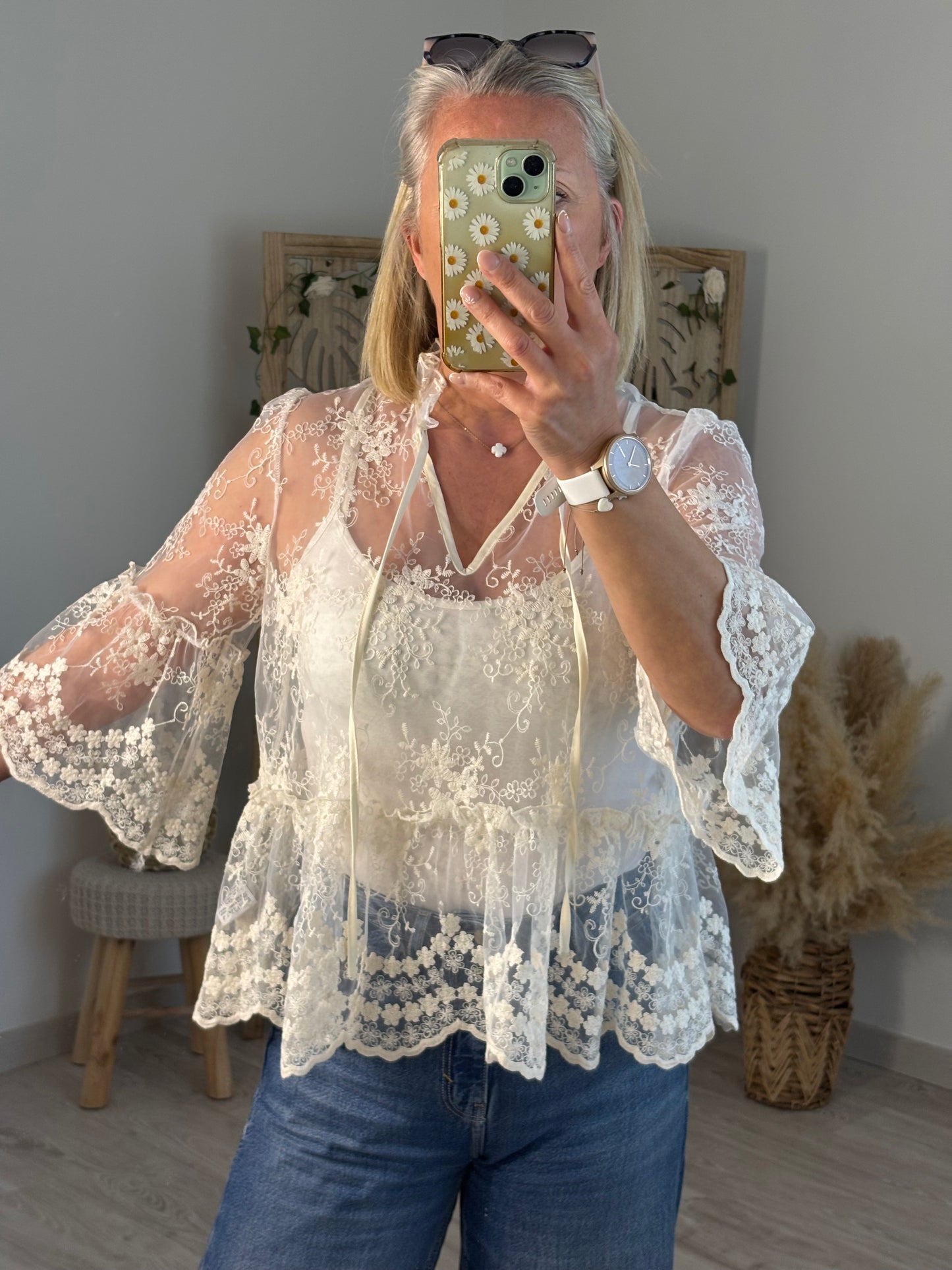 BLOUSE MI LONGUE DENTELLE ECRUE