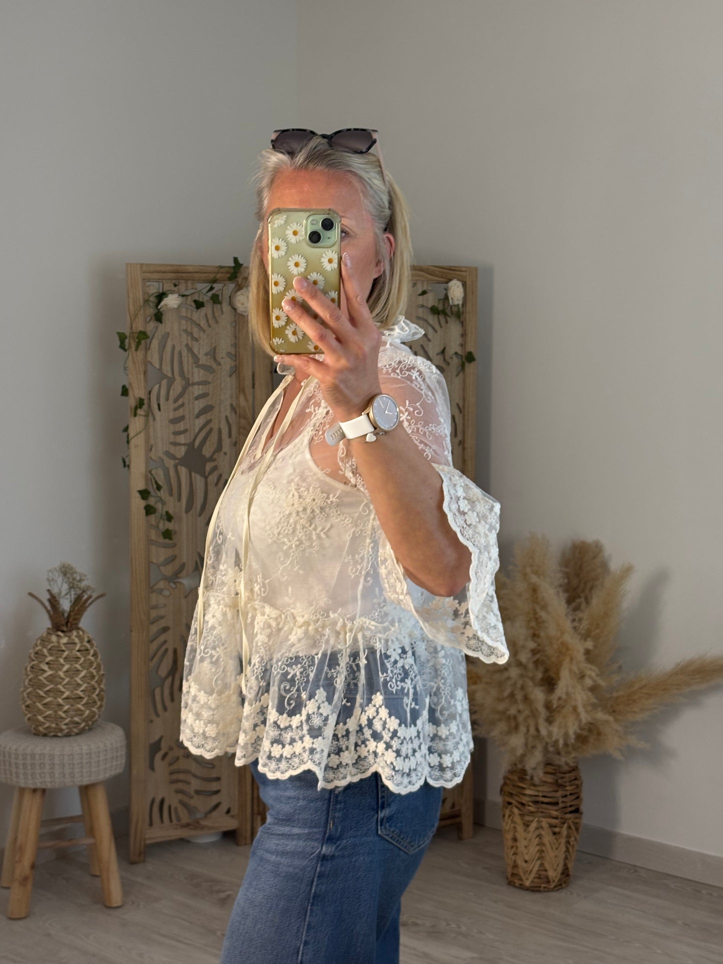 BLOUSE MI LONGUE DENTELLE ECRUE