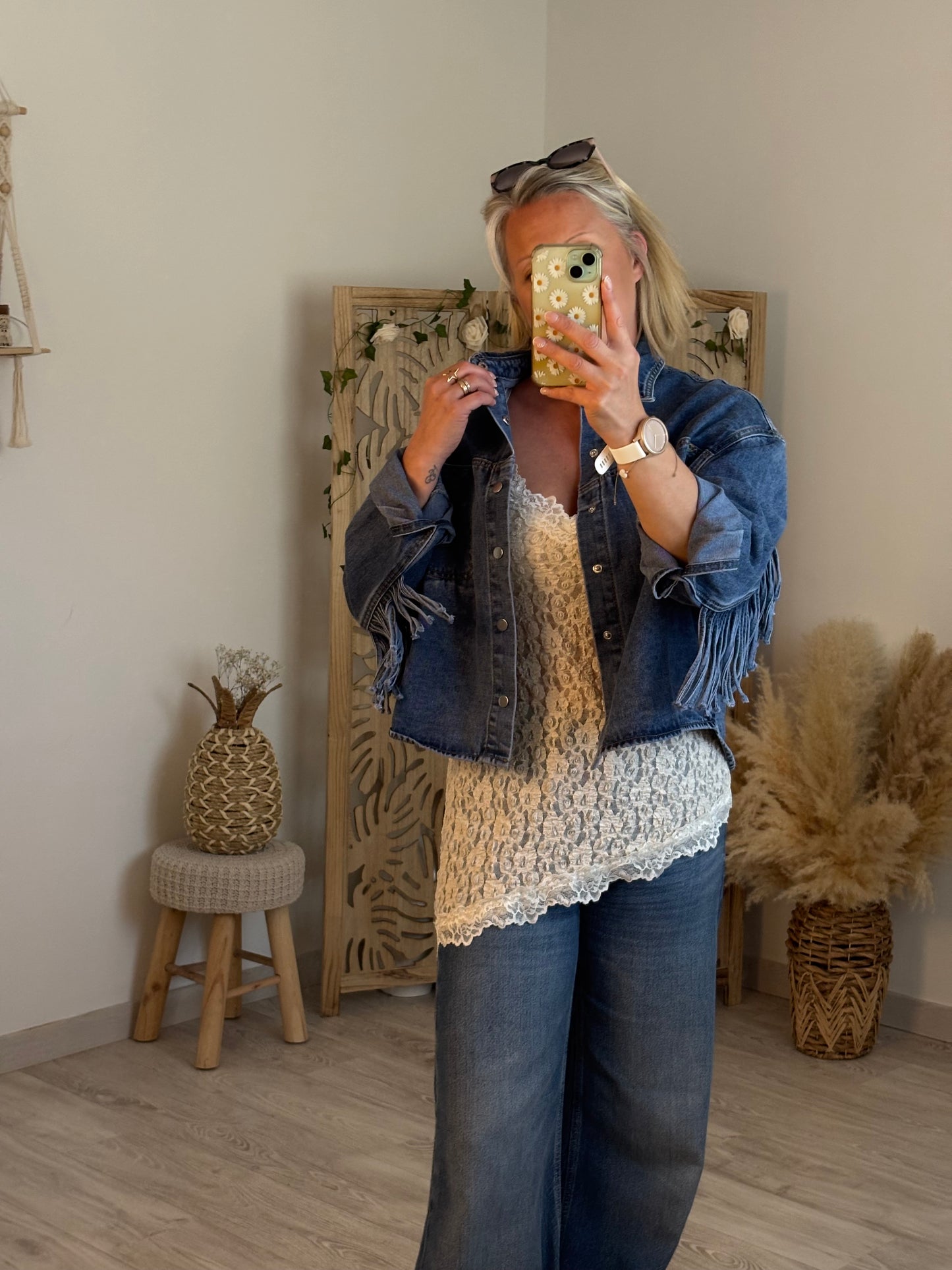 VESTE JEANS FRANGES DOS