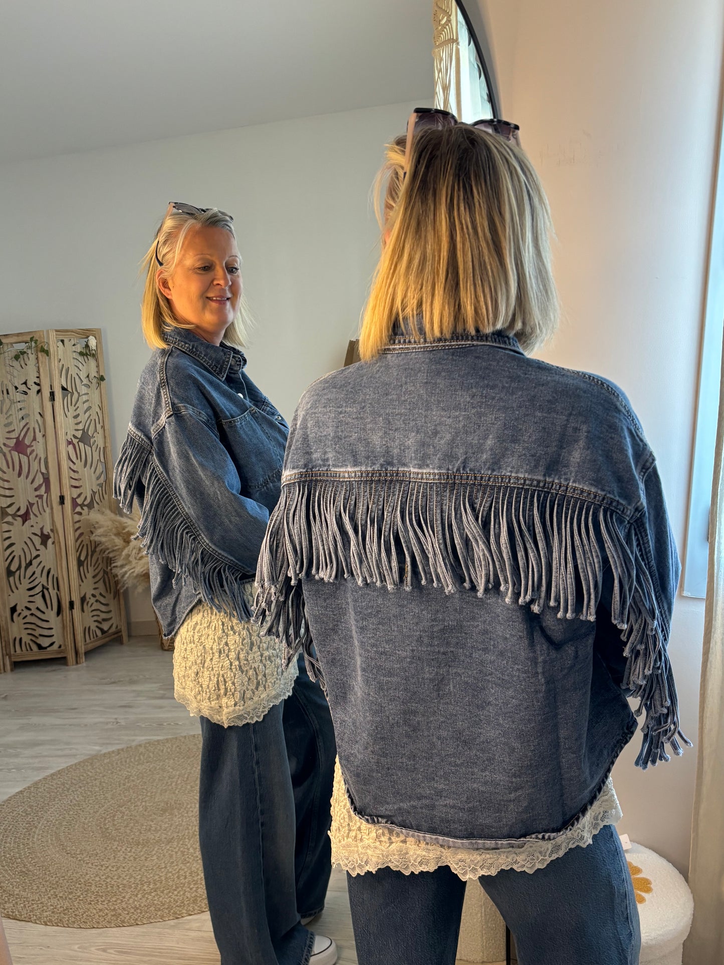 VESTE JEANS FRANGES DOS