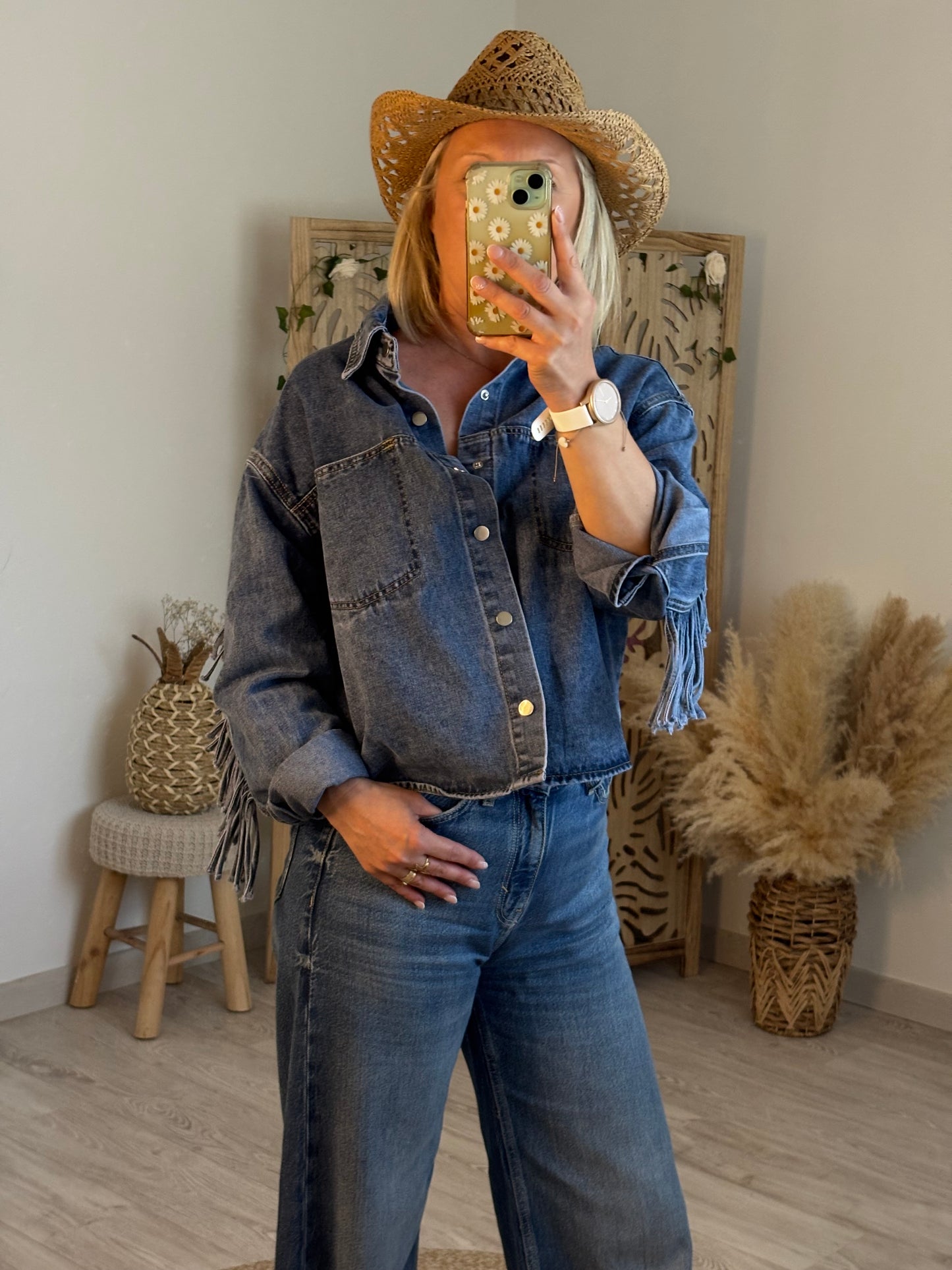 VESTE JEANS FRANGES DOS