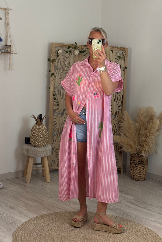 ROBE/KIMONO LONG ROSE RAYE BLANC