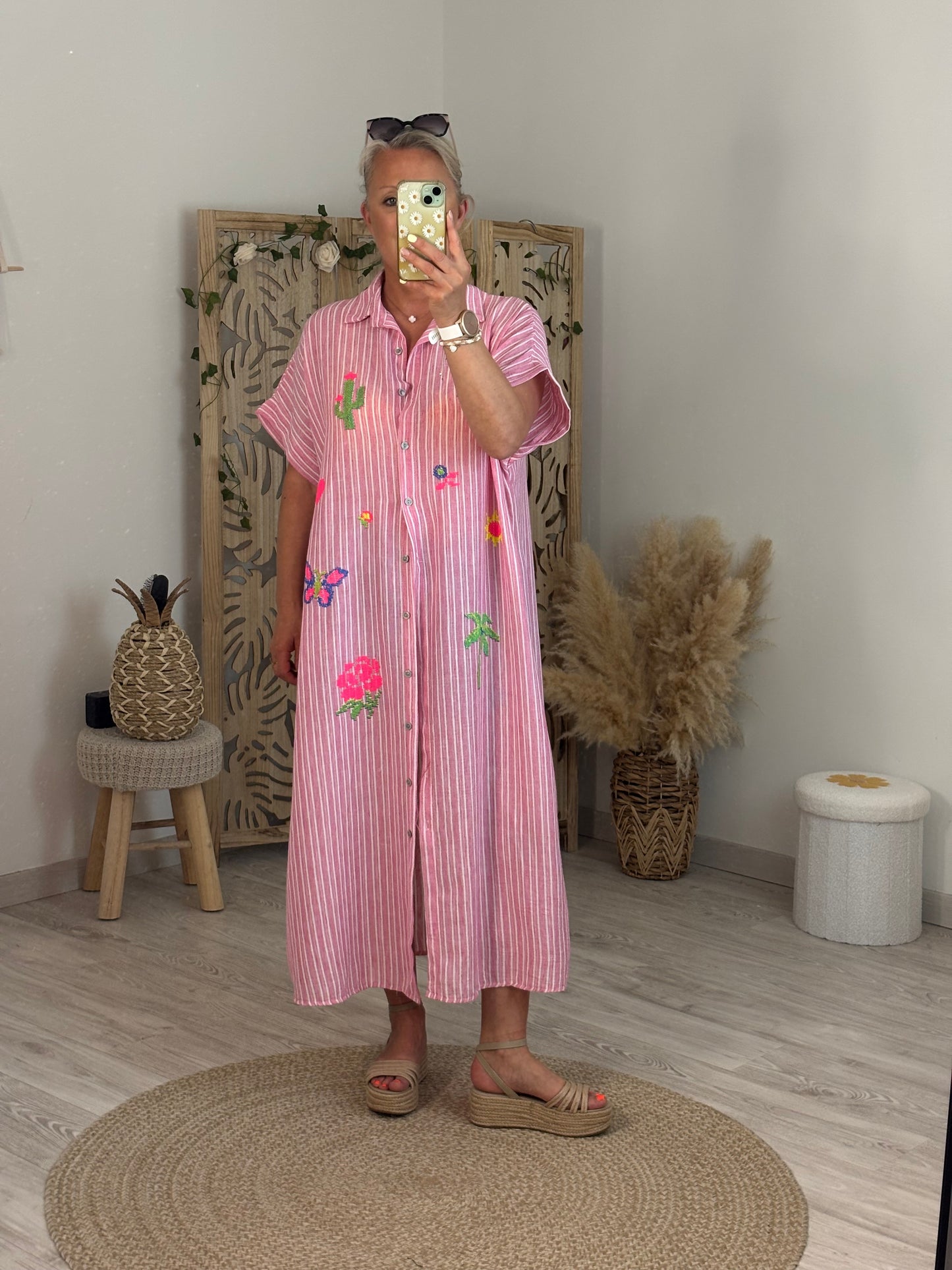 ROBE/KIMONO LONG ROSE RAYE BLANC
