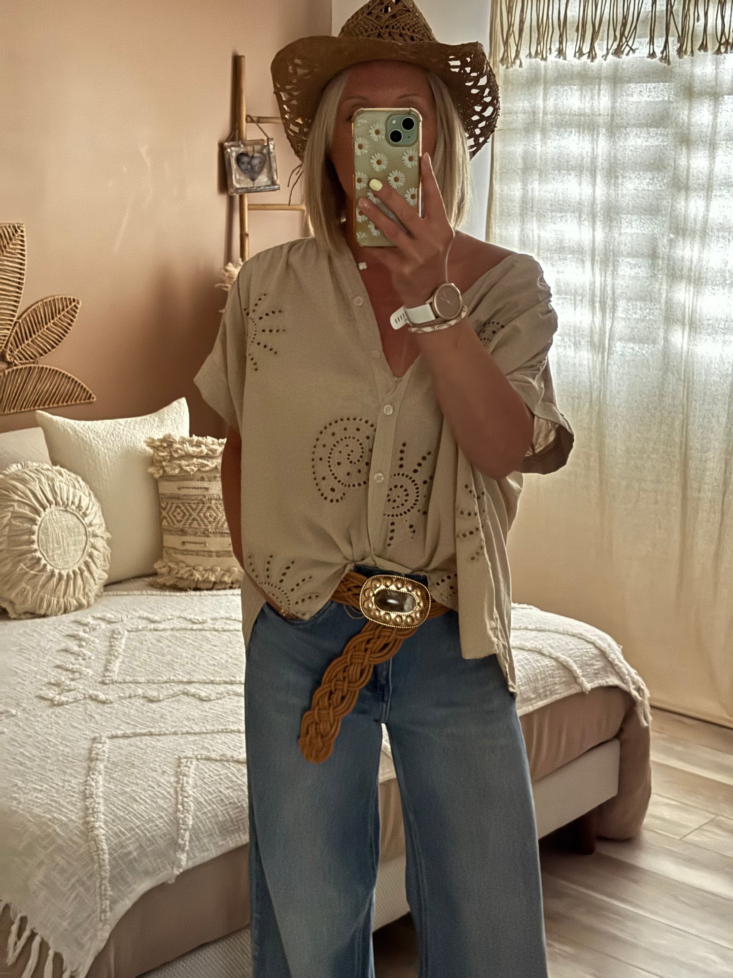 CHEMISE OVERSIZE BRODEE BEIGE