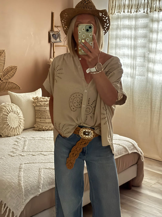 CHEMISE OVERSIZE BRODEE BEIGE