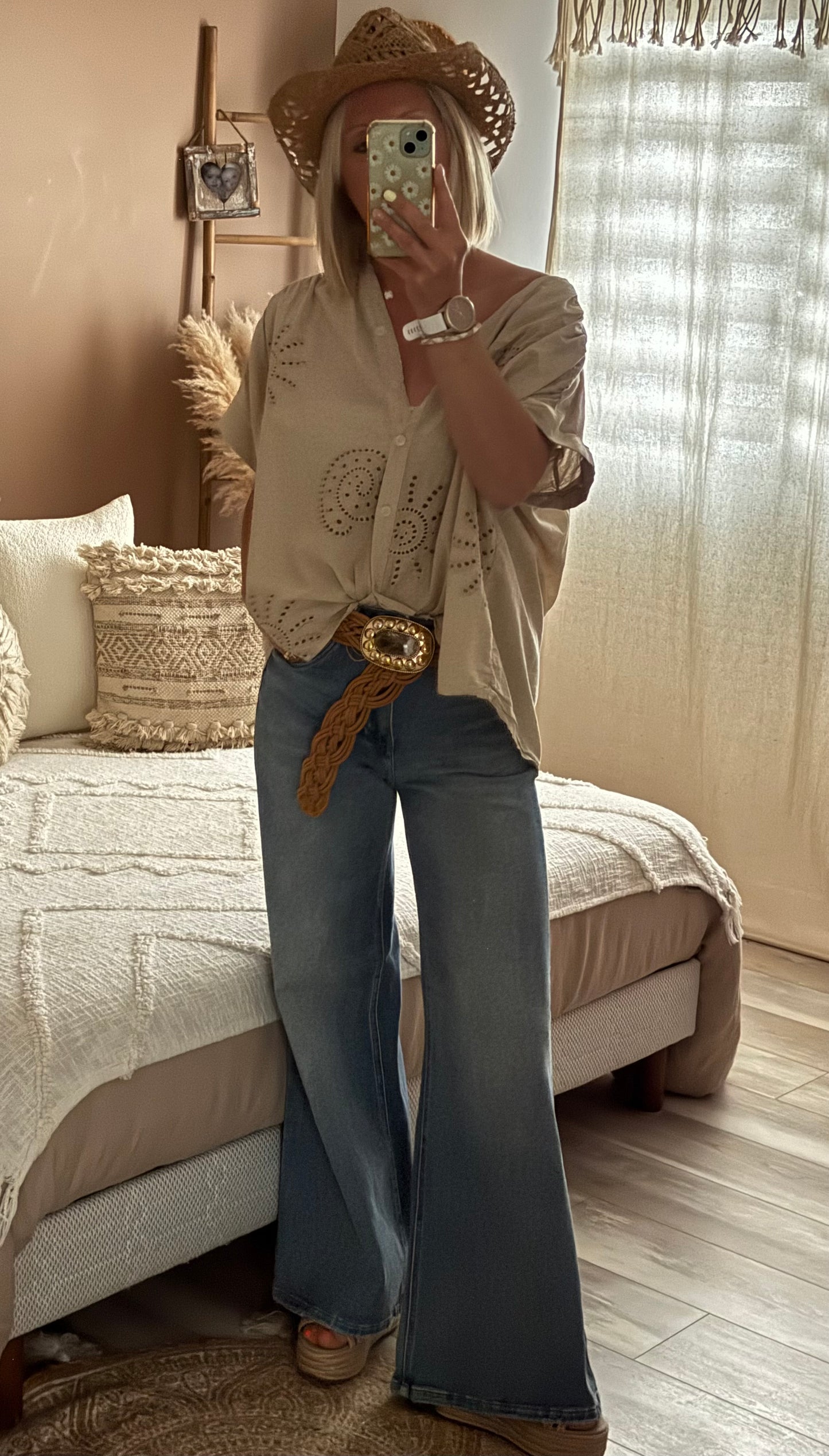 CHEMISE OVERSIZE BRODEE BEIGE