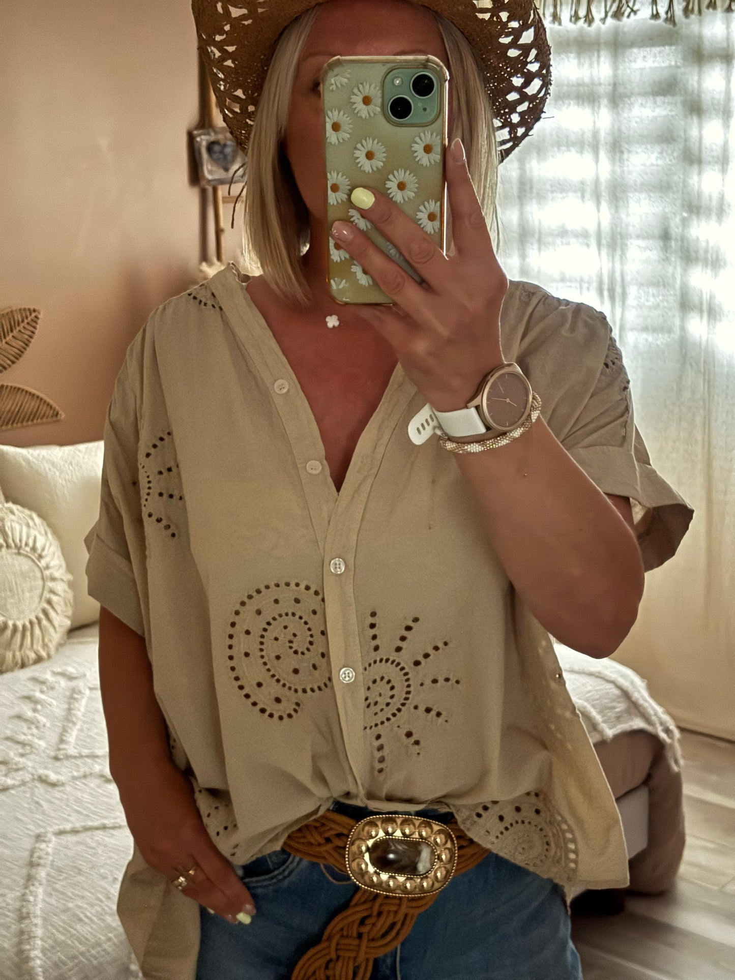 CHEMISE OVERSIZE BRODEE BEIGE