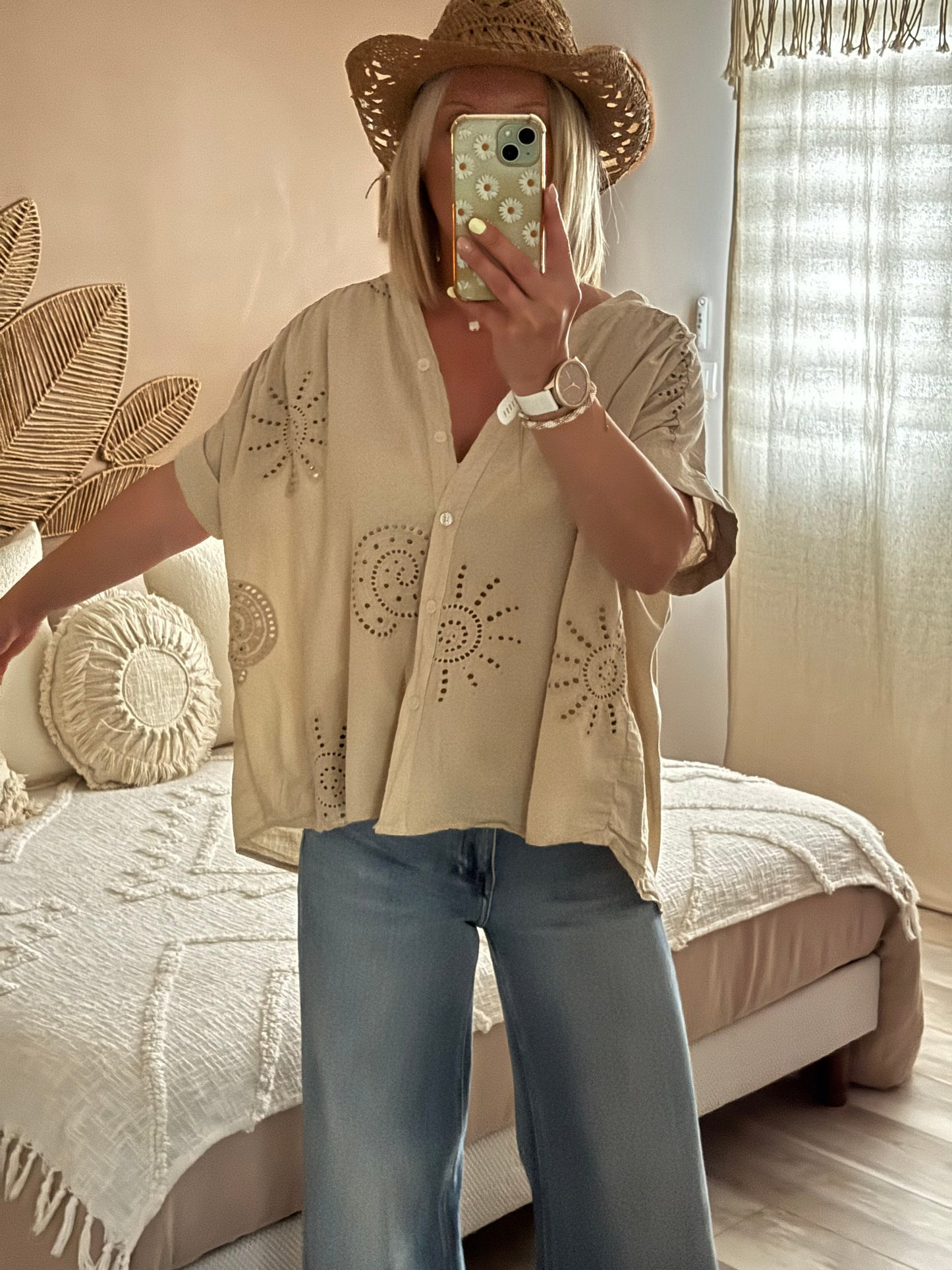 CHEMISE OVERSIZE BRODEE BEIGE