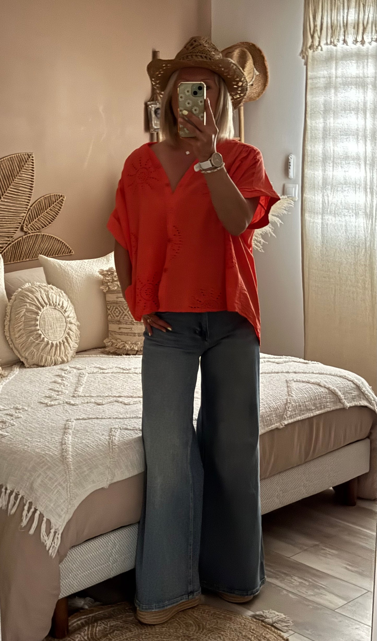 CHEMISE OVERSIZE BRODEE ORANGE