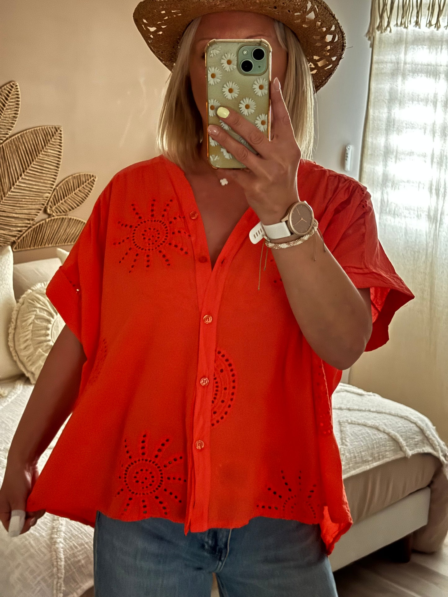 CHEMISE OVERSIZE BRODEE ORANGE