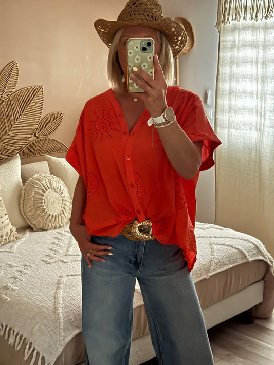 CHEMISE OVERSIZE BRODEE ORANGE