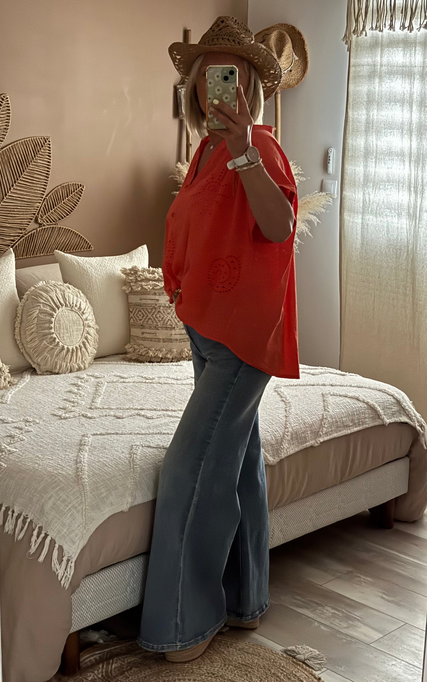 CHEMISE OVERSIZE BRODEE ORANGE