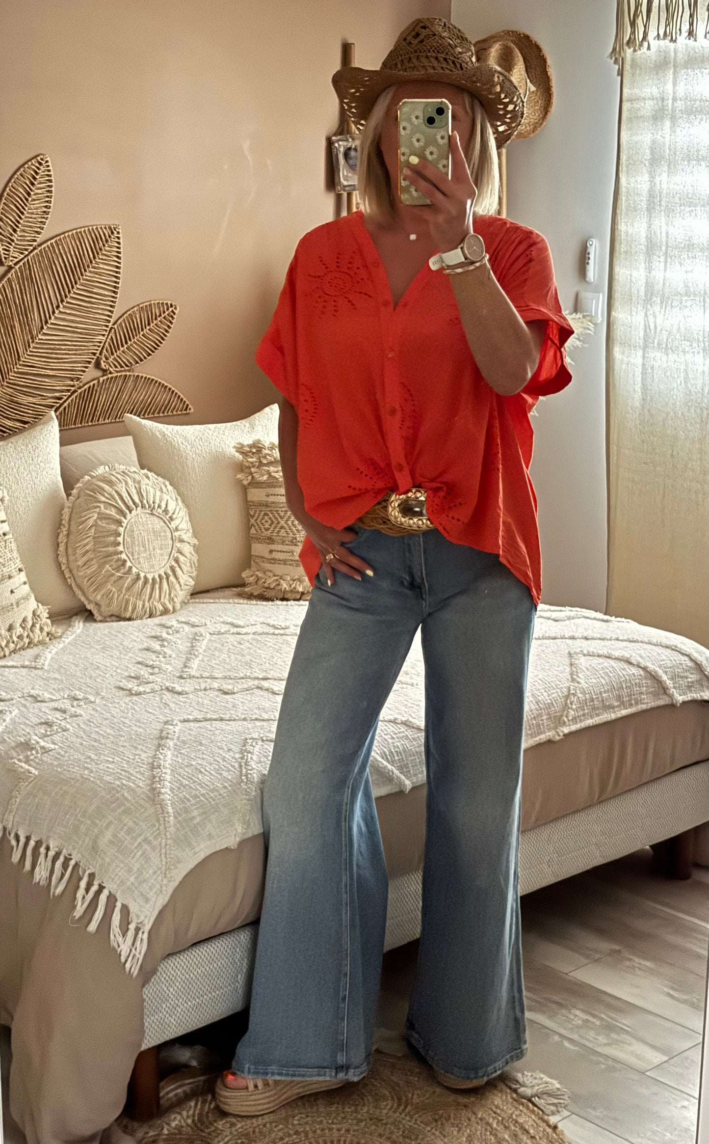 CHEMISE OVERSIZE BRODEE ORANGE