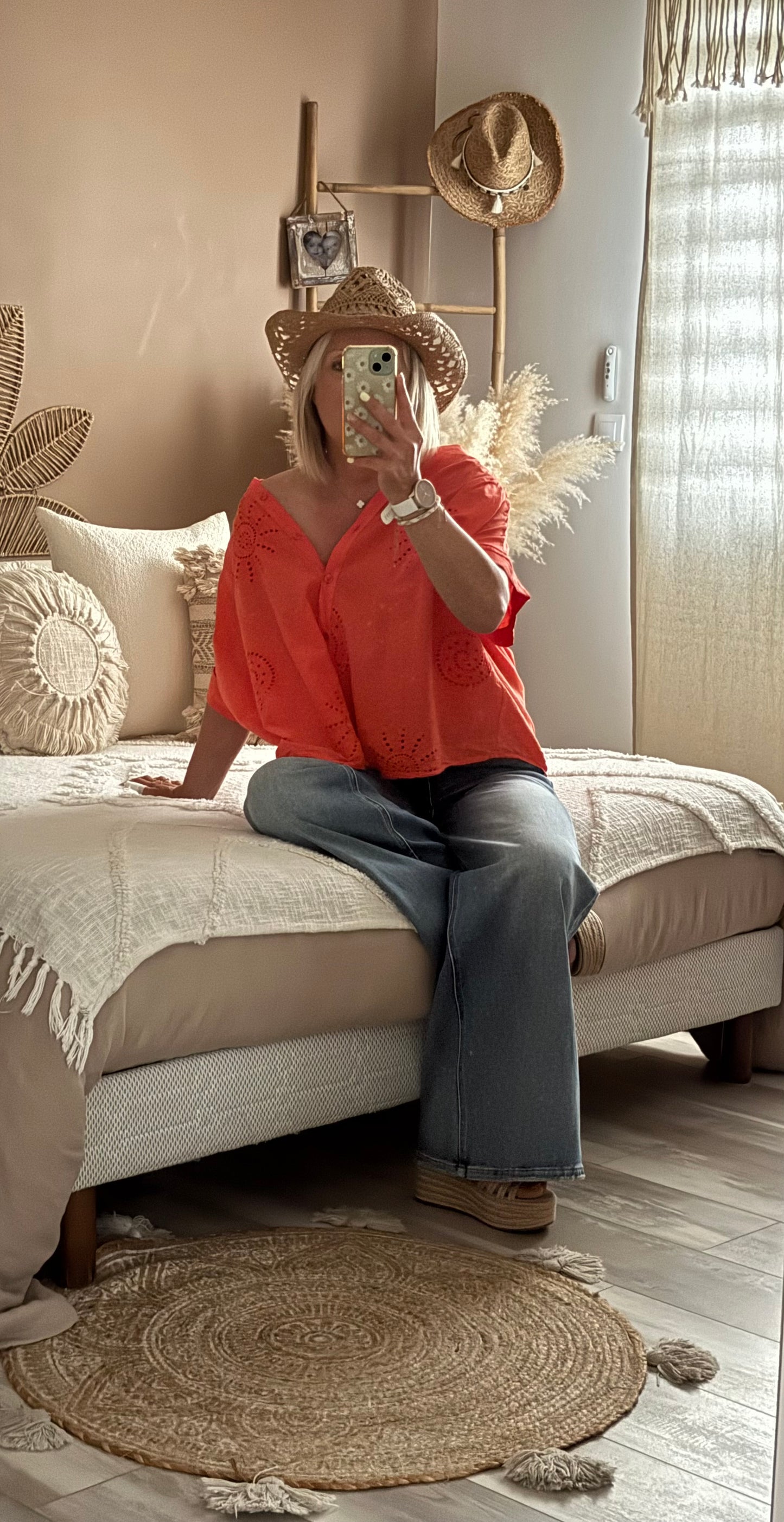 CHEMISE OVERSIZE BRODEE ORANGE