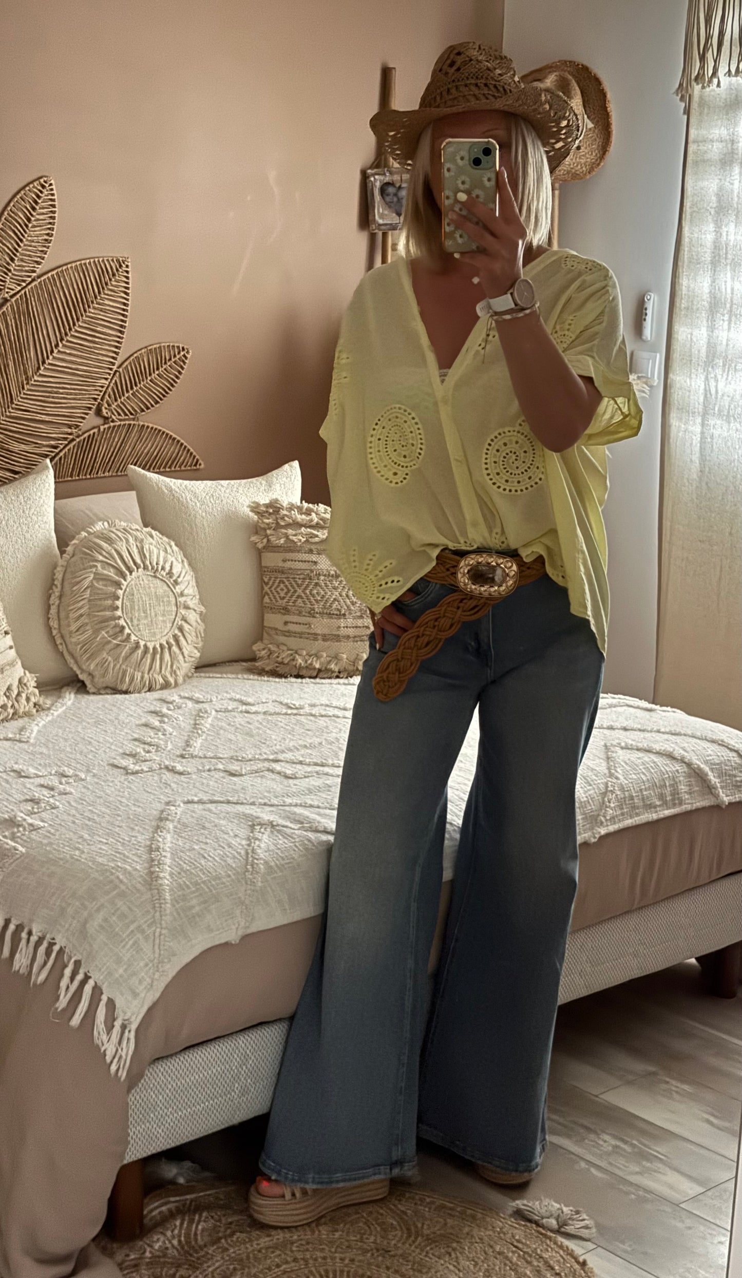 CHEMISE OVERSIZE BRODEE JAUNE
