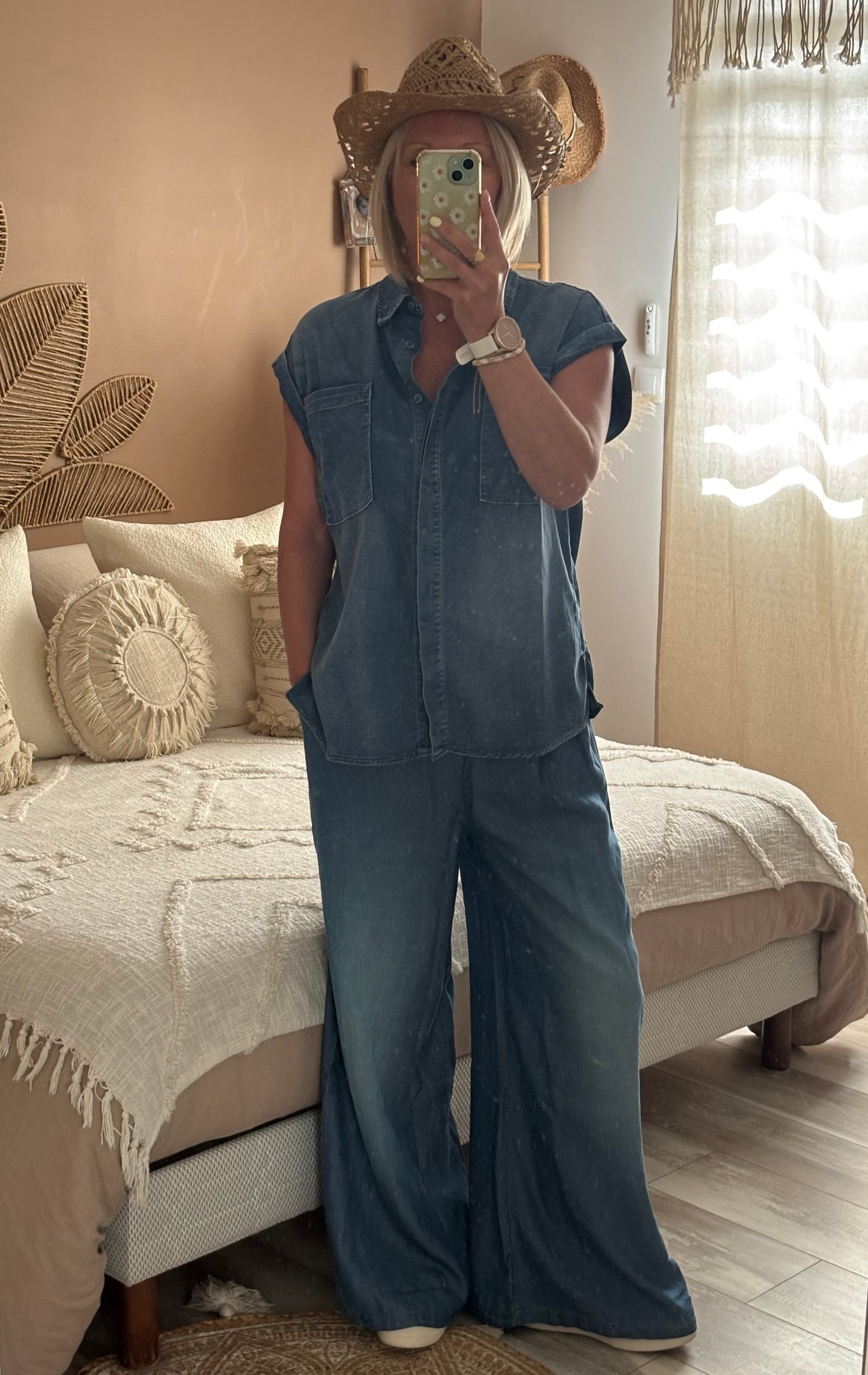 CHEMISE LARGE JEANS TENCEL MANCHES COURTES