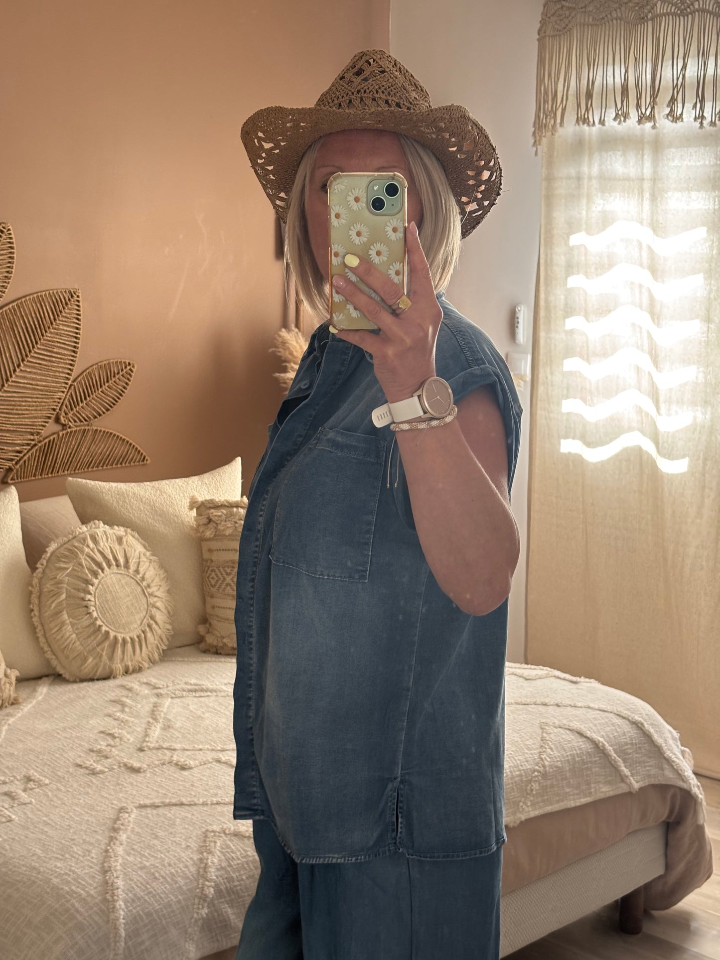 CHEMISE LARGE JEANS TENCEL MANCHES COURTES