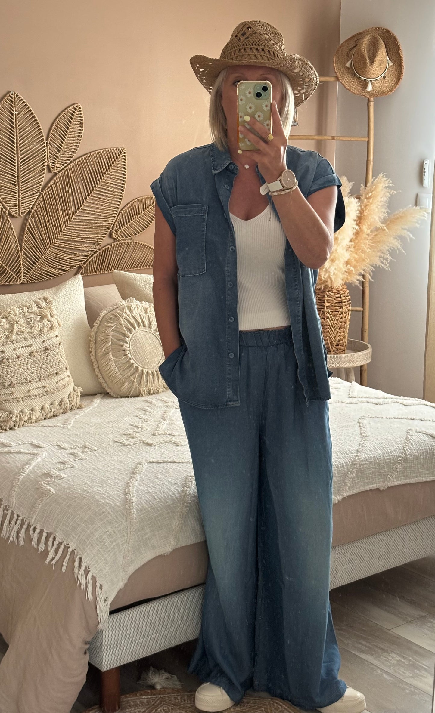 CHEMISE LARGE JEANS TENCEL MANCHES COURTES
