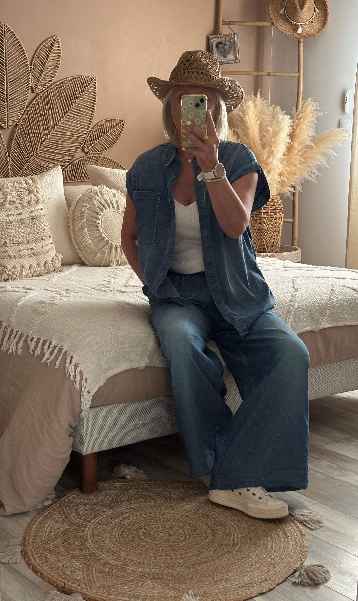 CHEMISE LARGE JEANS TENCEL MANCHES COURTES