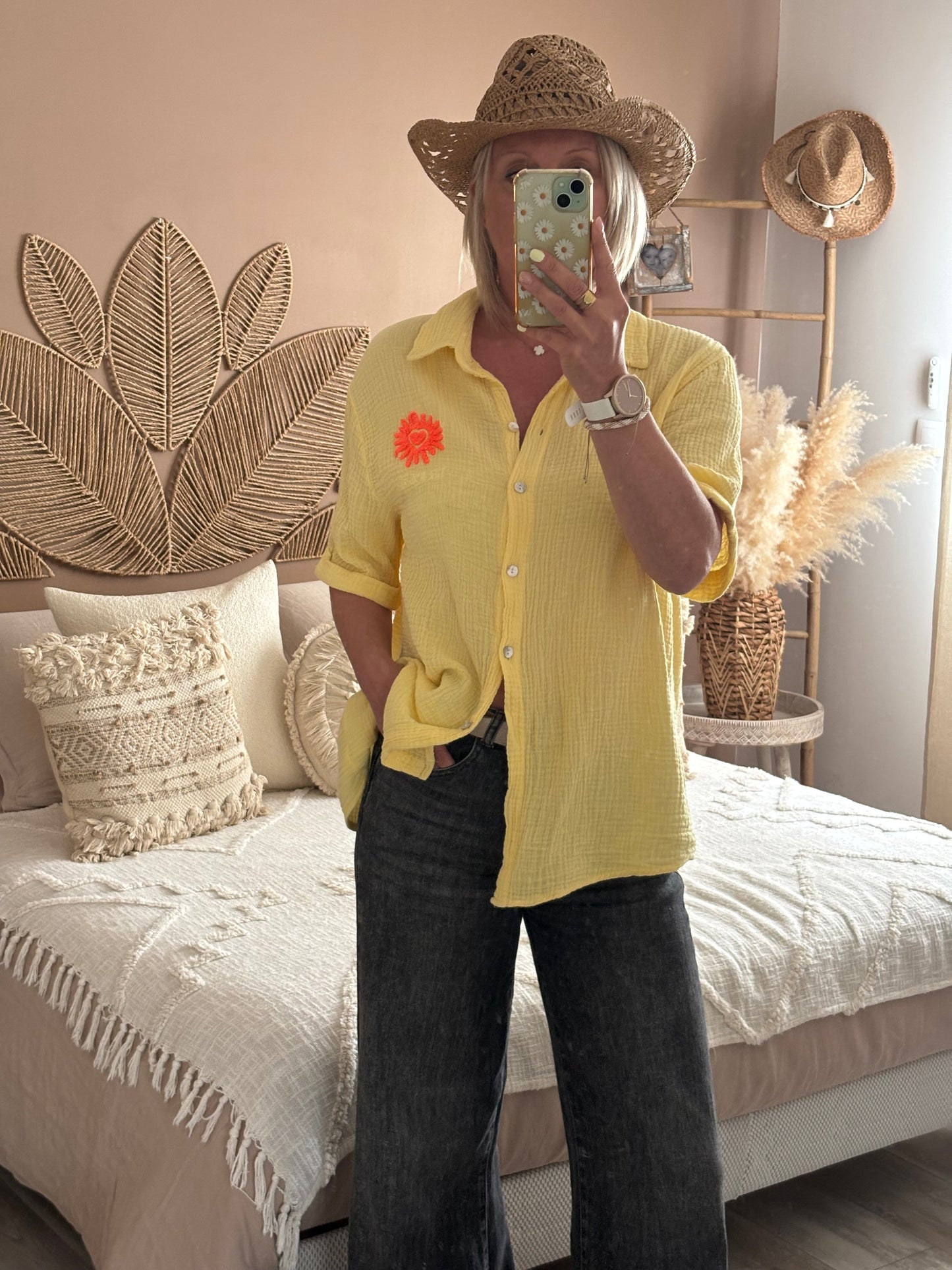 CHEMISE GAZE DE COTON JAUNE
