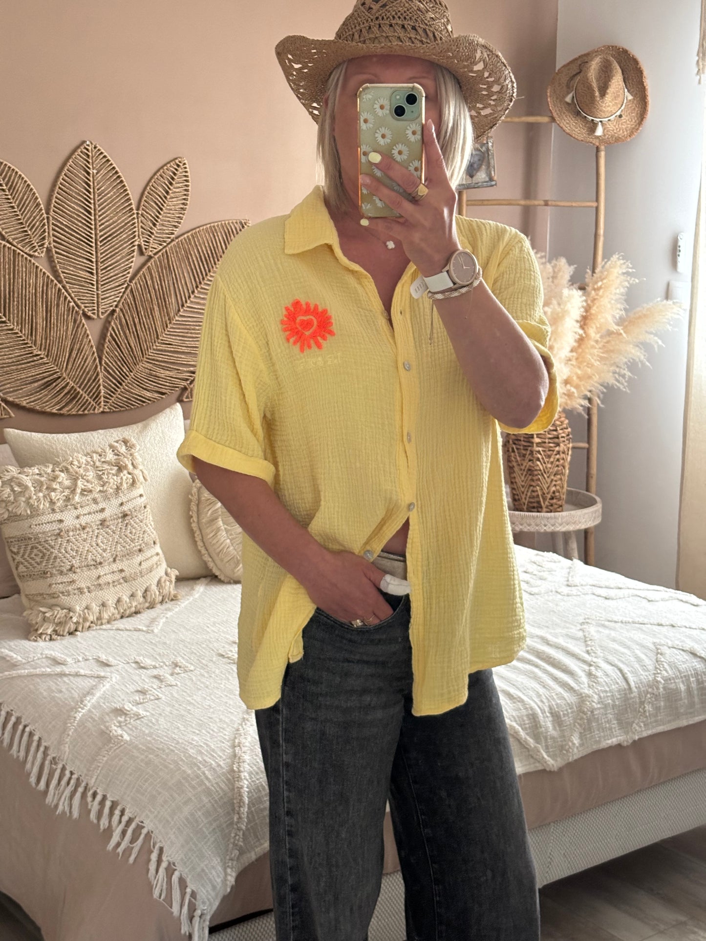 CHEMISE GAZE DE COTON JAUNE
