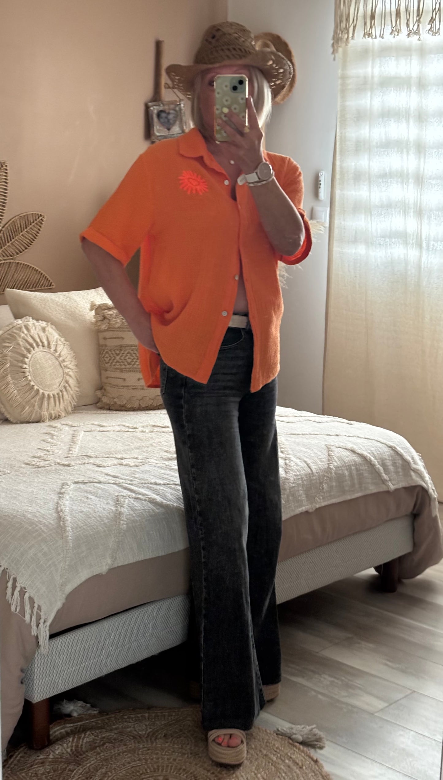 CHEMISE GAZE DE COTON ORANGE