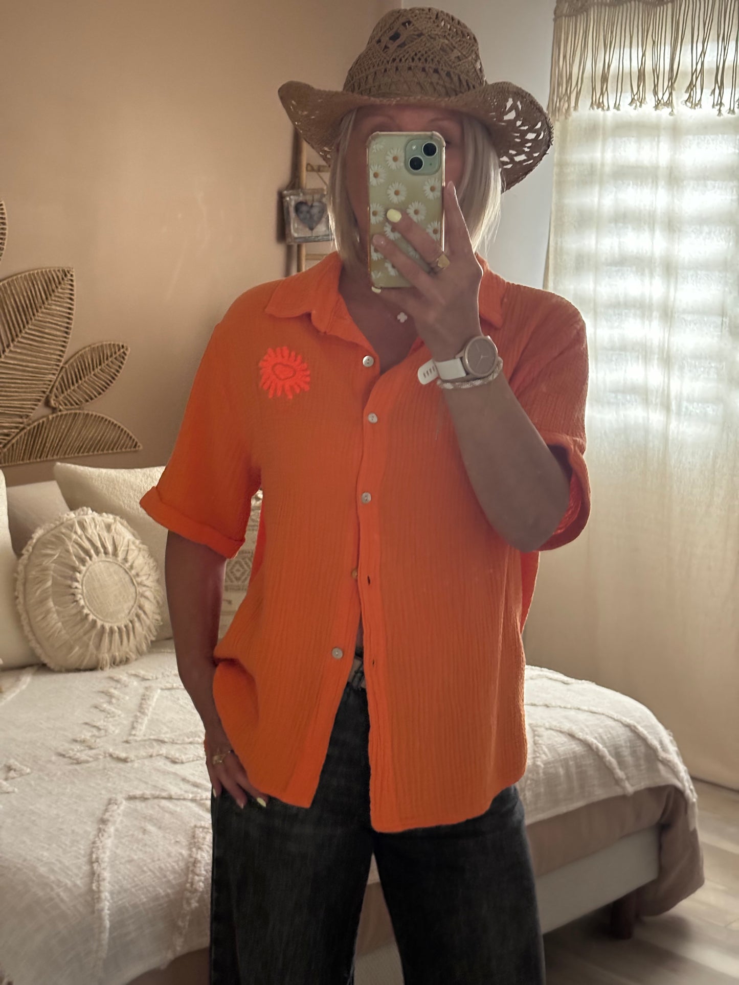 CHEMISE GAZE DE COTON ORANGE