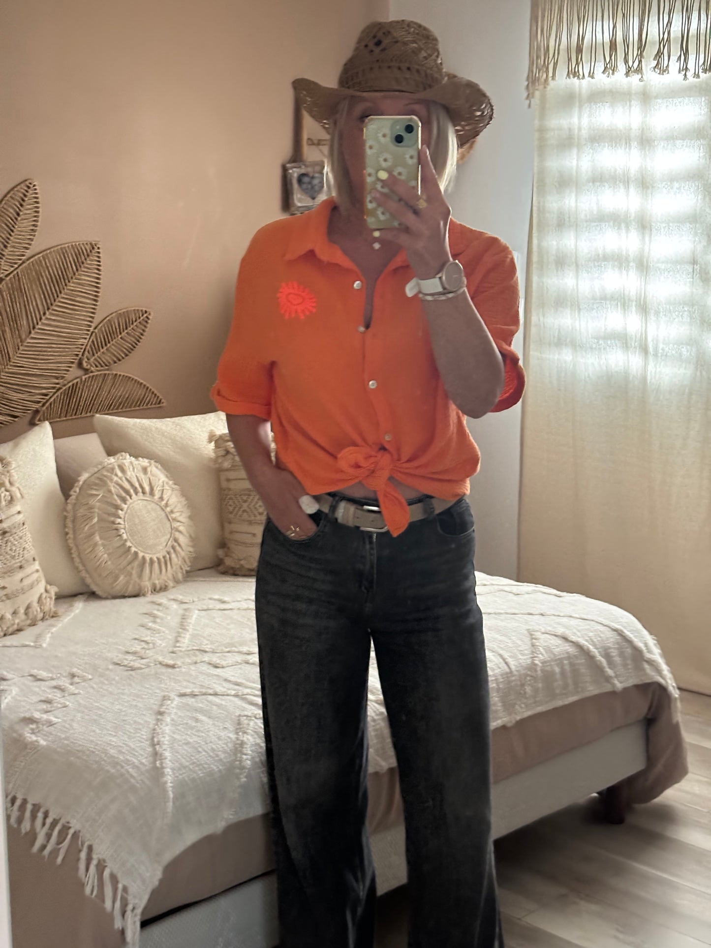 CHEMISE GAZE DE COTON ORANGE
