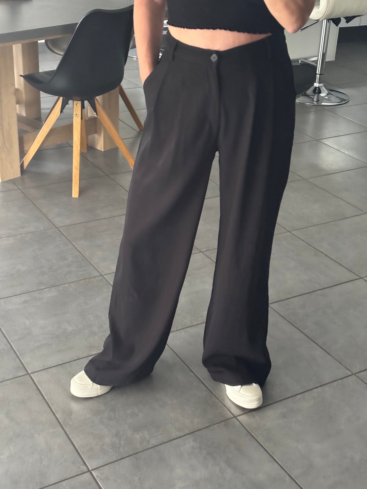 PANTALON LARGE NOIR FLUIDE A PASSANTS