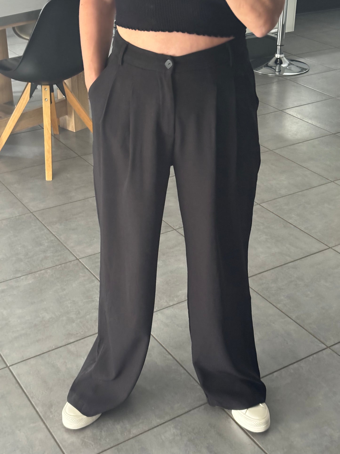 PANTALON LARGE NOIR FLUIDE A PASSANTS
