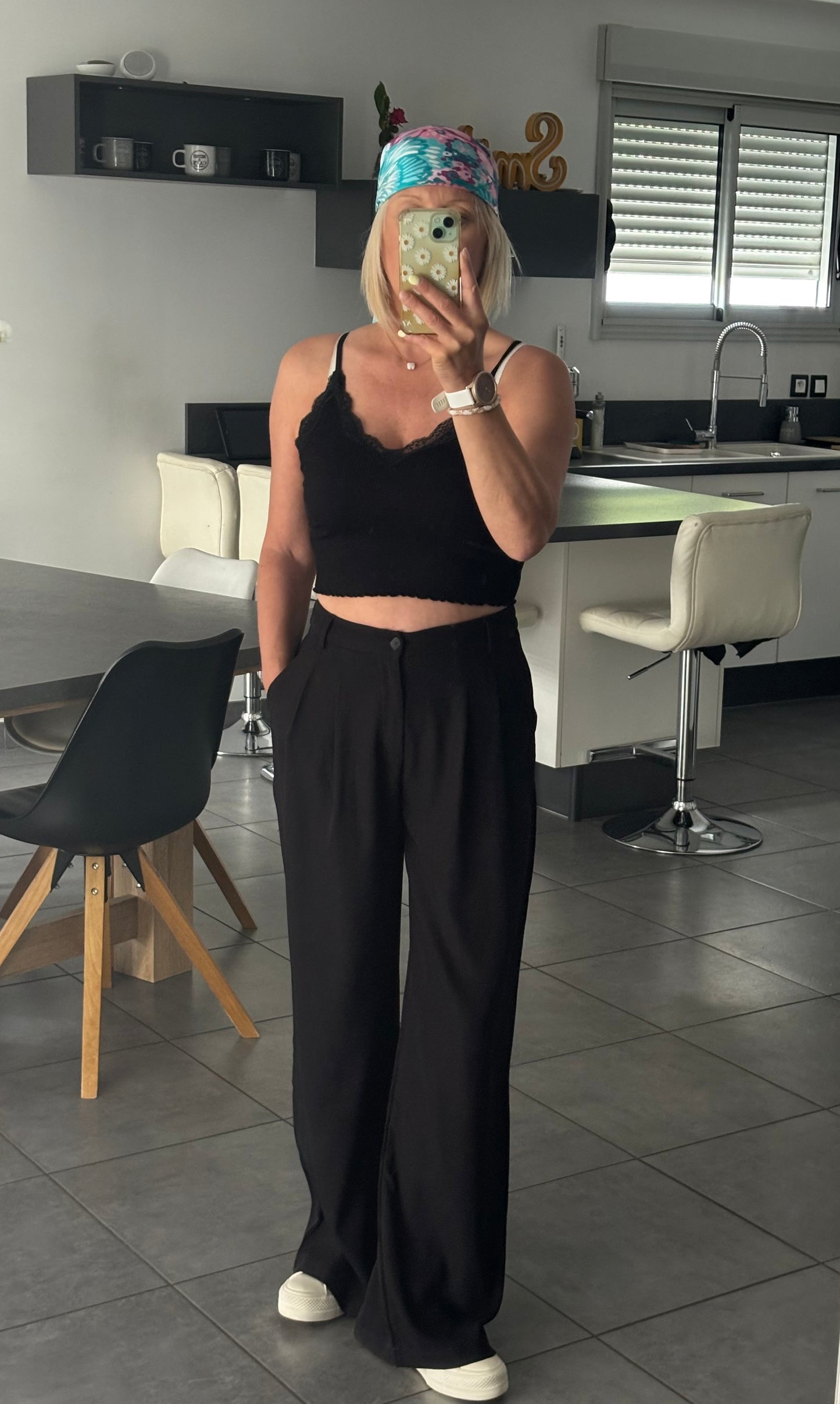 PANTALON LARGE NOIR FLUIDE A PASSANTS
