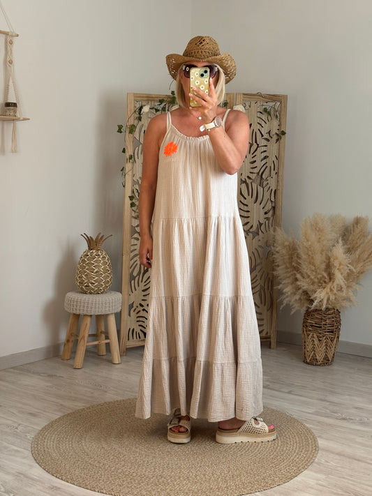 ROBE LONGUE GAZE DE COTON BEIGE