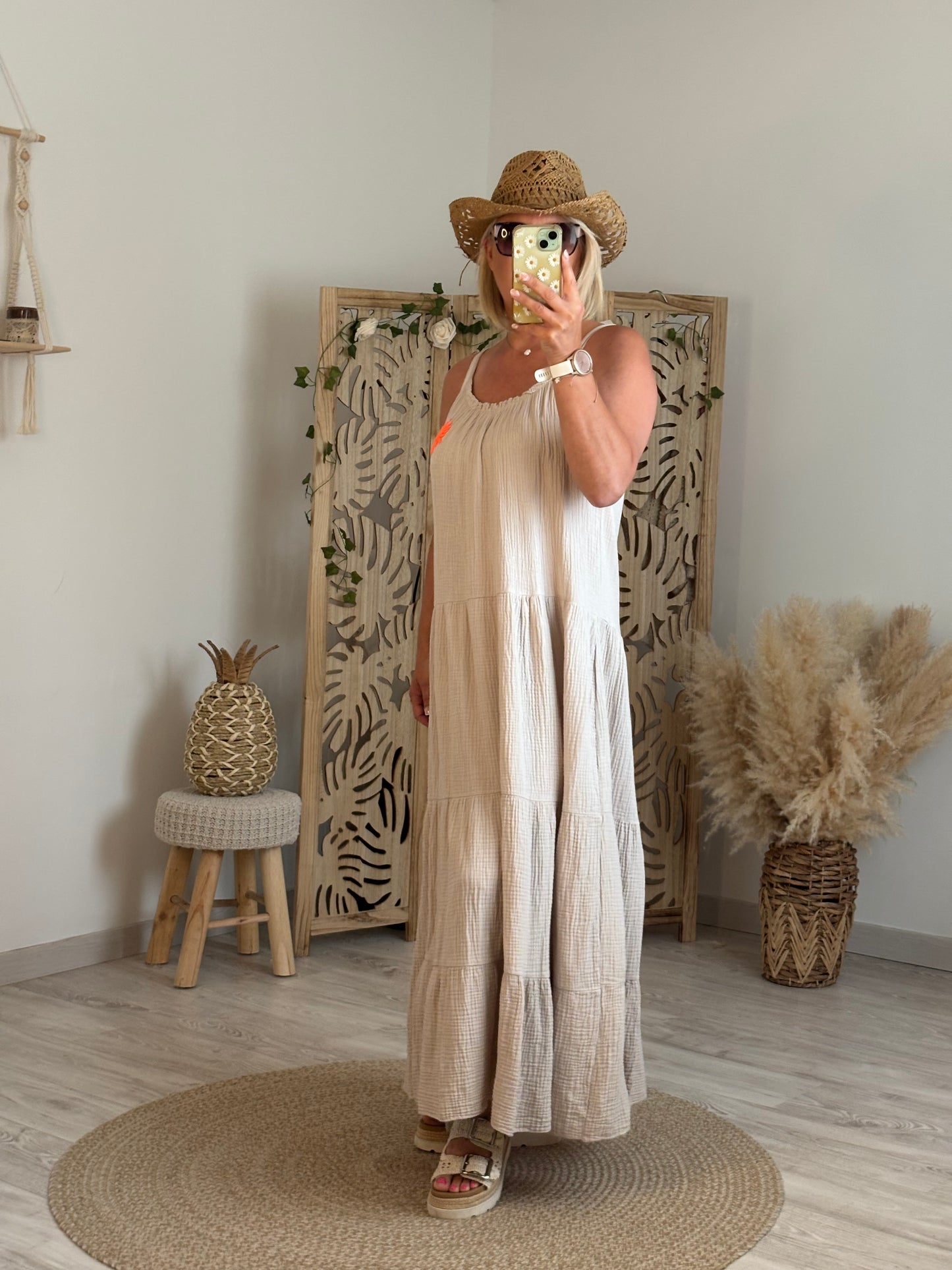 ROBE LONGUE GAZE DE COTON BEIGE