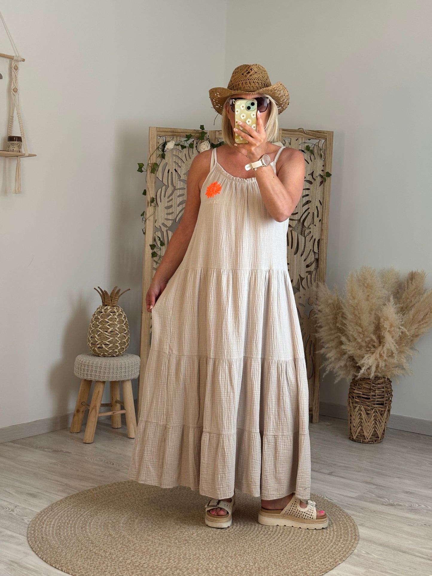 ROBE LONGUE GAZE DE COTON BEIGE