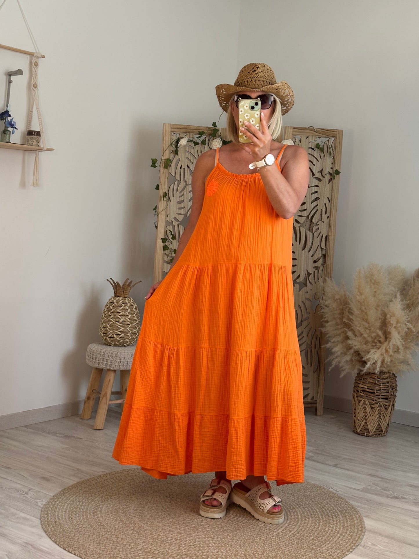ROBE LONGUE GAZE DE COTON ORANGE