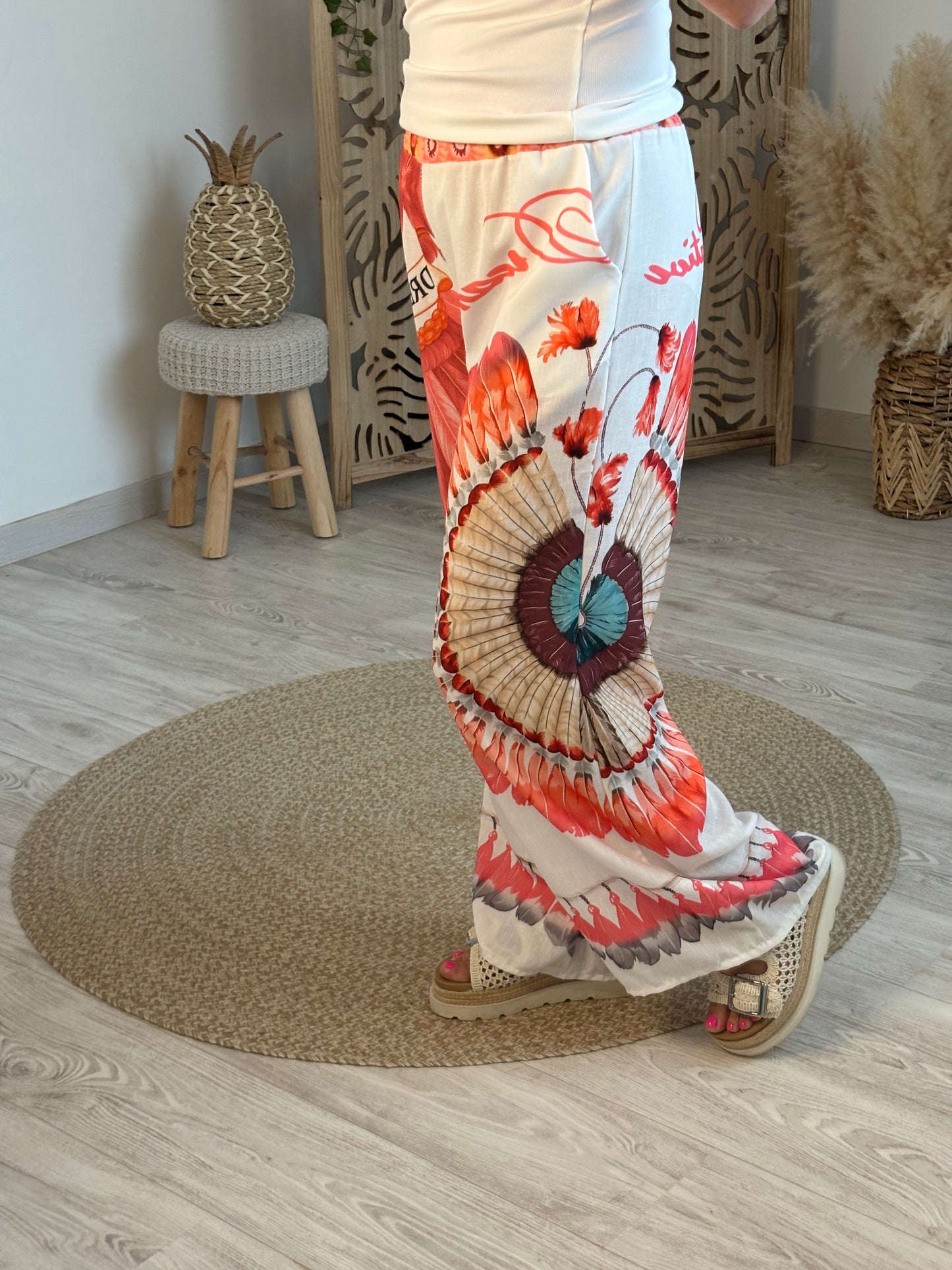 PANTALON LARGE IMPRIME PLUME